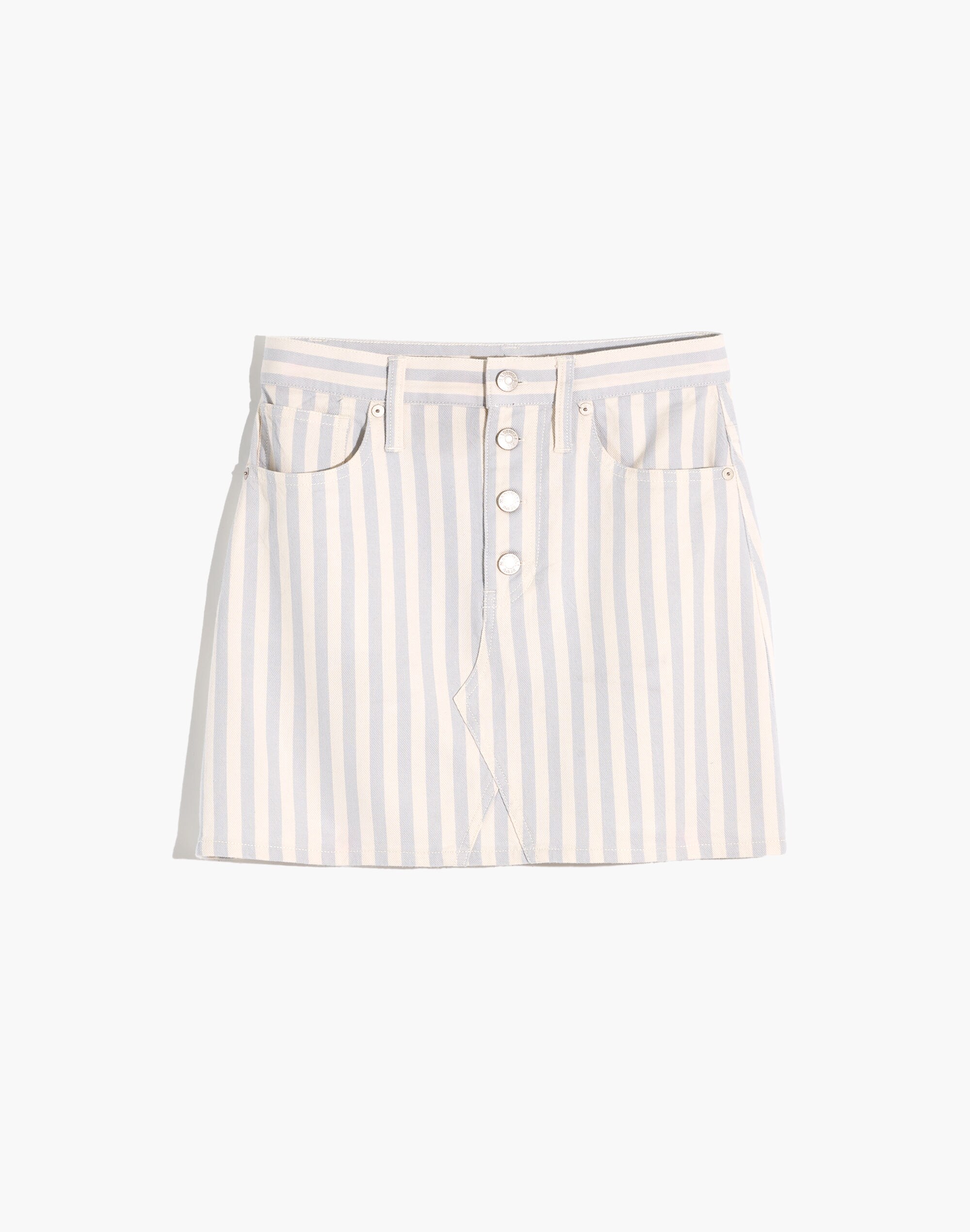 Stretch A-Line Mini Skirt in Pompano Stripe: Button-Front Edition