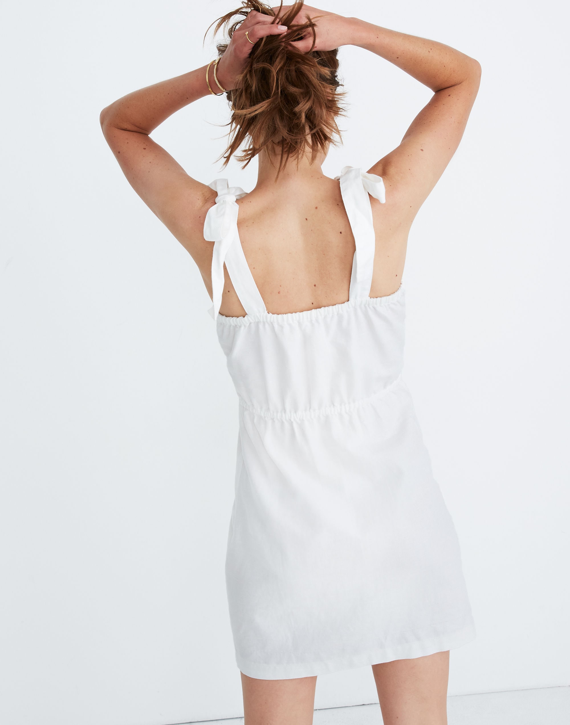 Tie-Strap Button-Front Sundress in Pure White