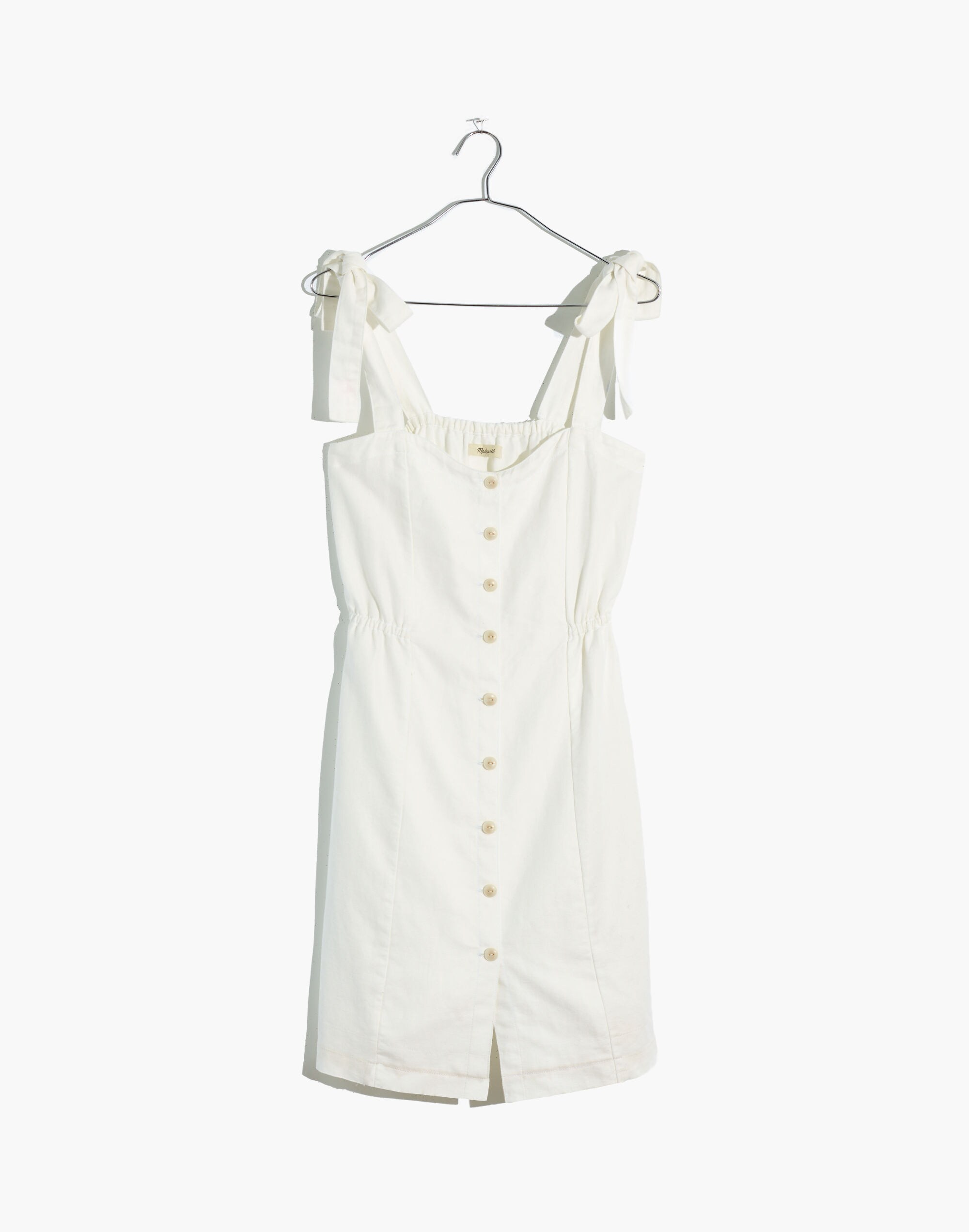 Tie-Strap Button-Front Sundress in Pure White