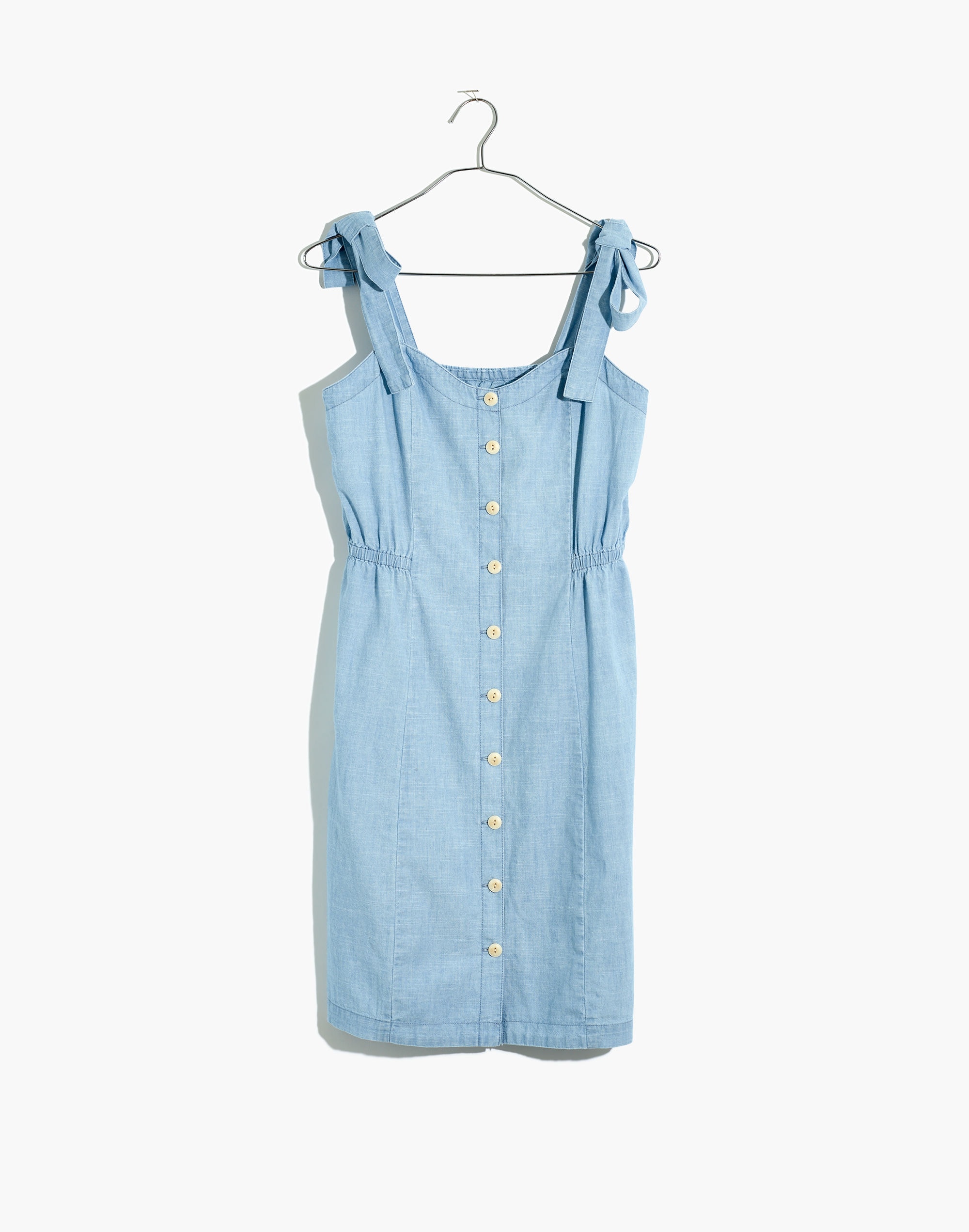 Denim Tie-Strap Button-Front Sundress in Morley Wash