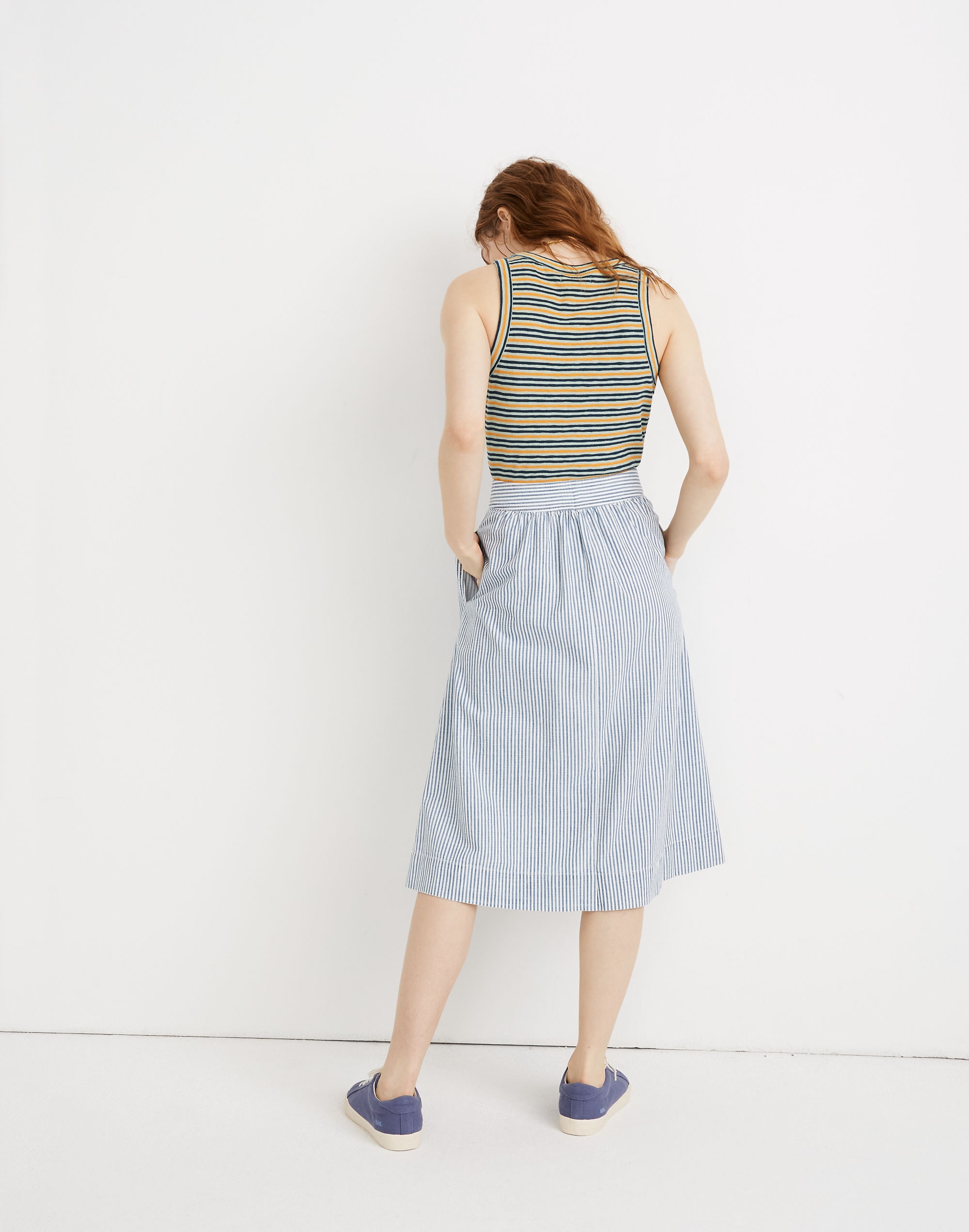 Tie Palisade Button-Front Midi Skirt in Pilar Stripe