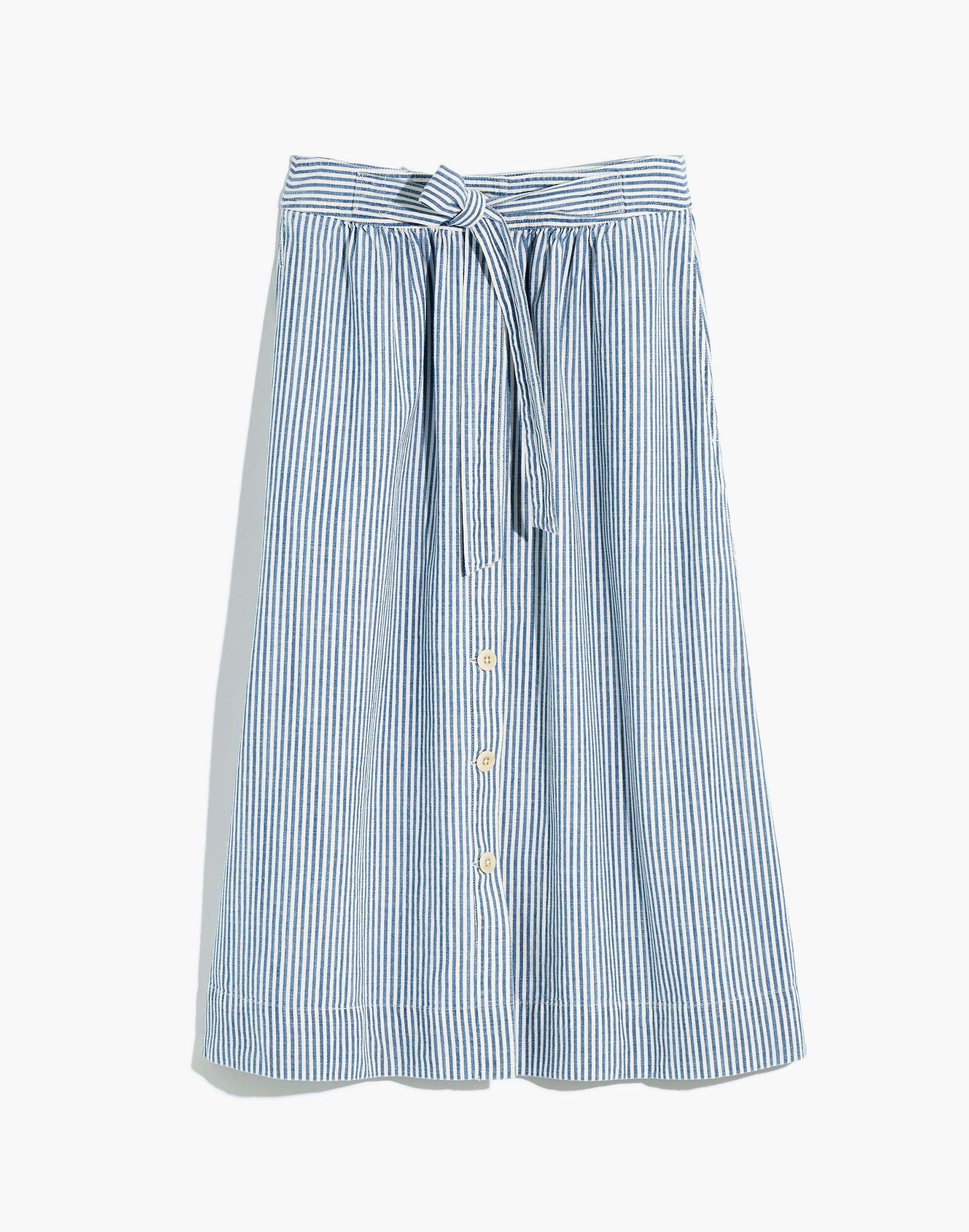 Tie Palisade Button-Front Midi Skirt in Pilar Stripe