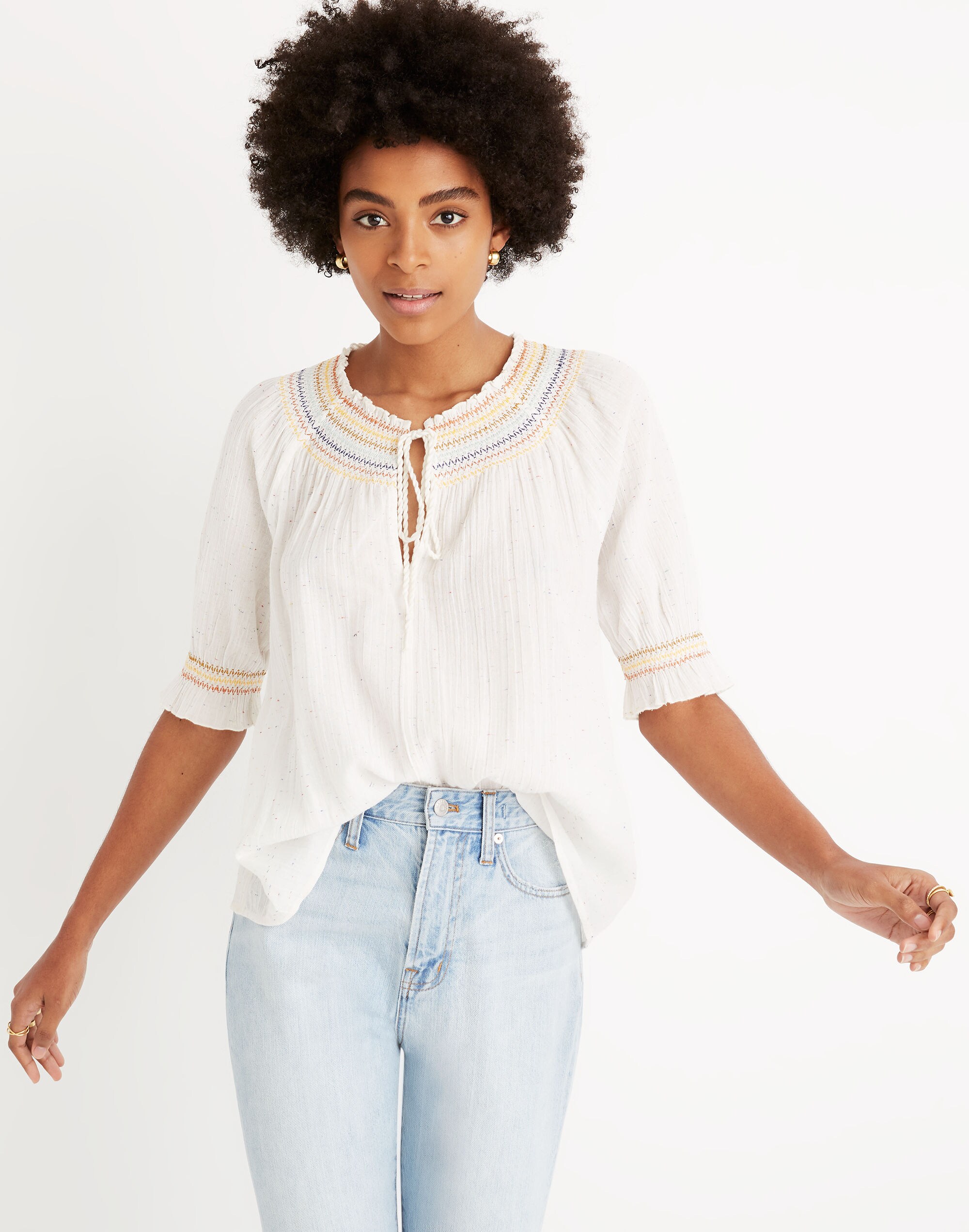 Rainbow Smocked Peasant Top