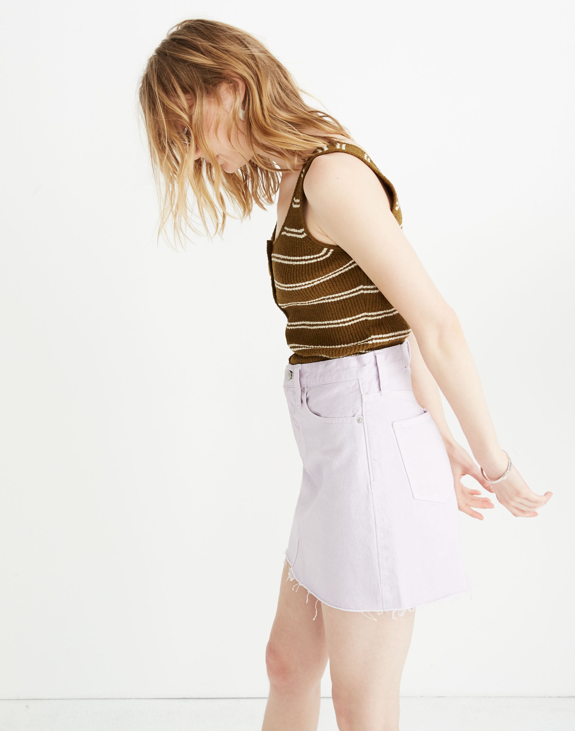 Rigid Denim A-Line Mini Skirt in Marble Lilac