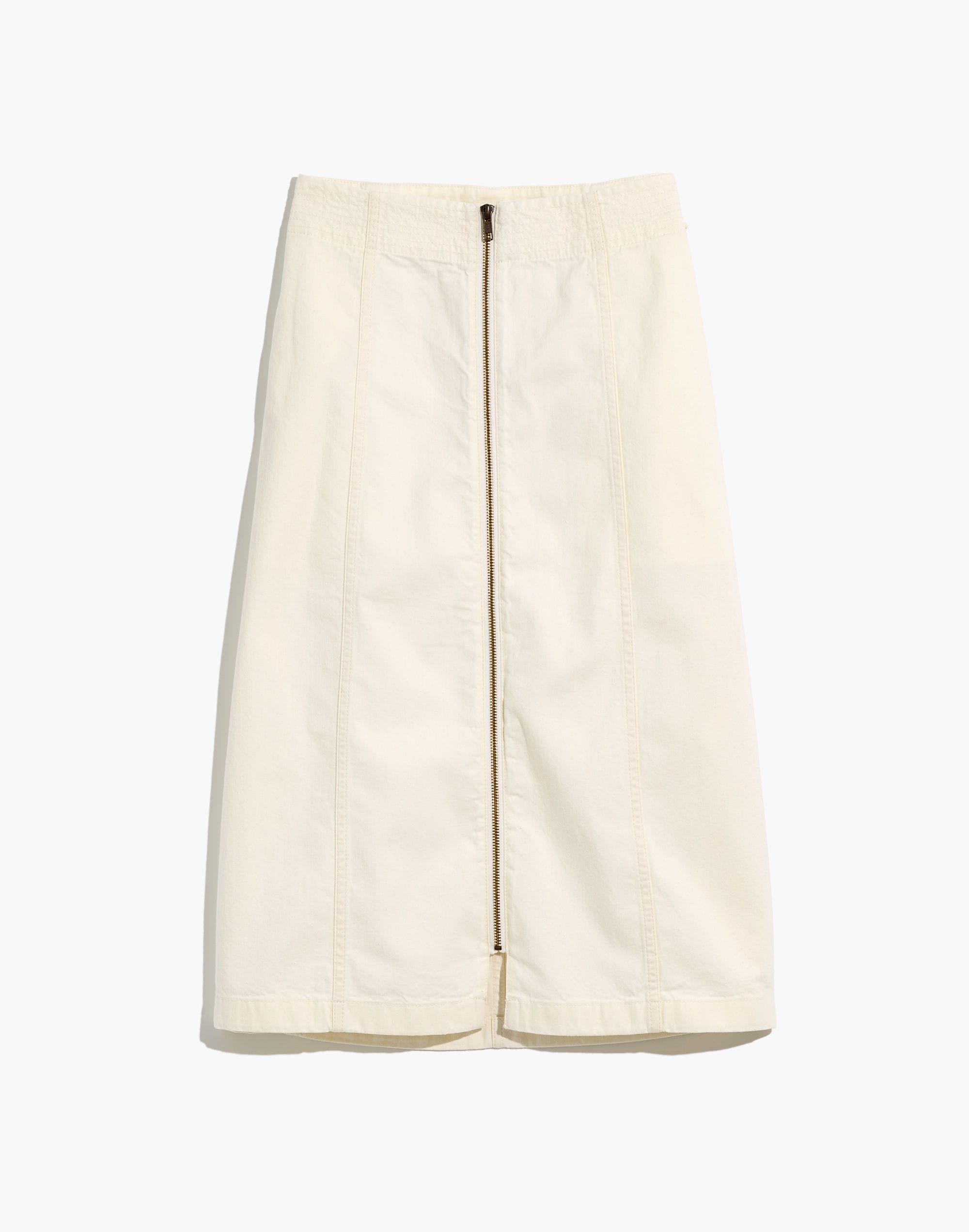 Rigid Denim Zip Midi Skirt in Tile White