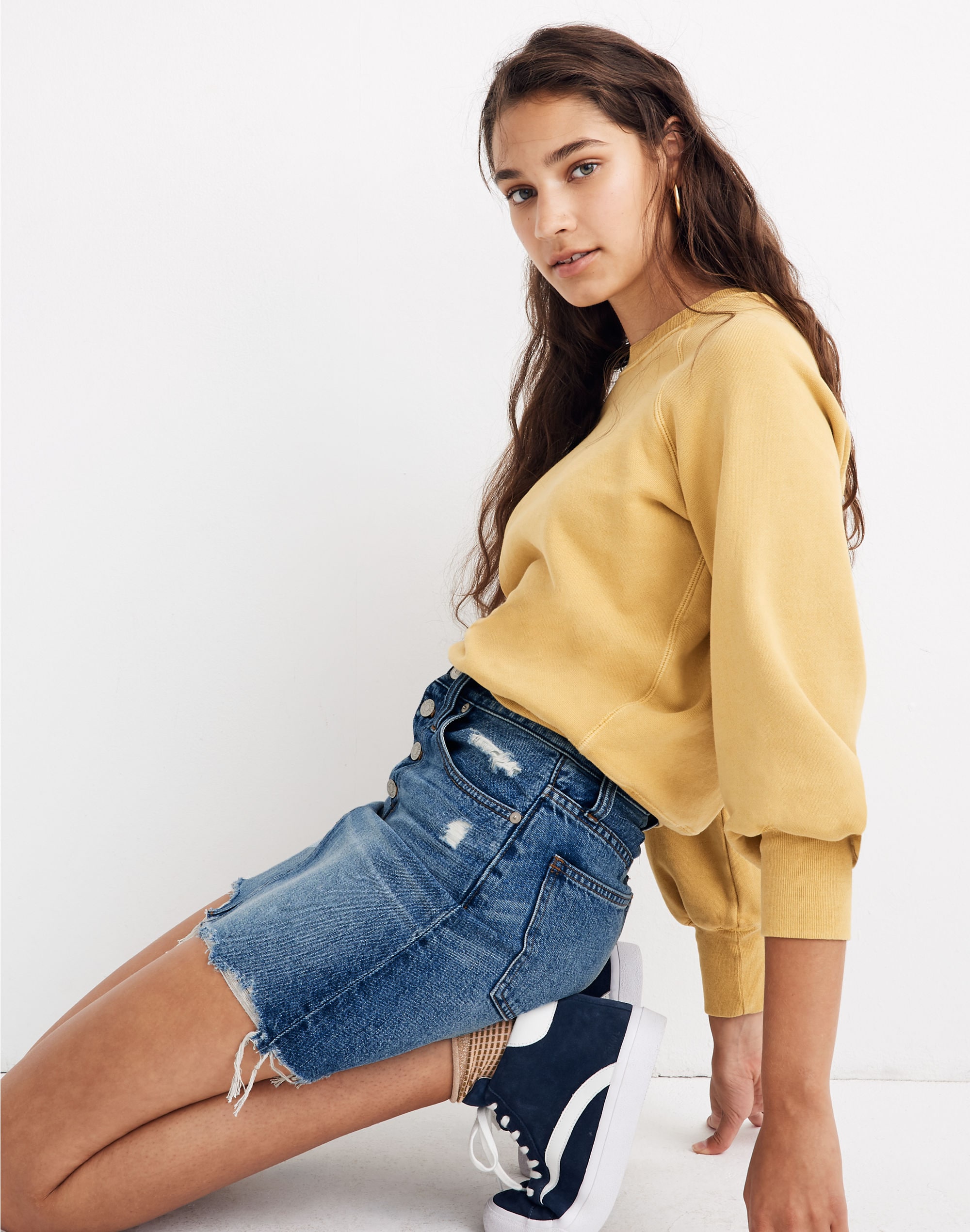 Rigid Denim A-Line Mini Skirt in Hughes Wash: Button-Front Edition