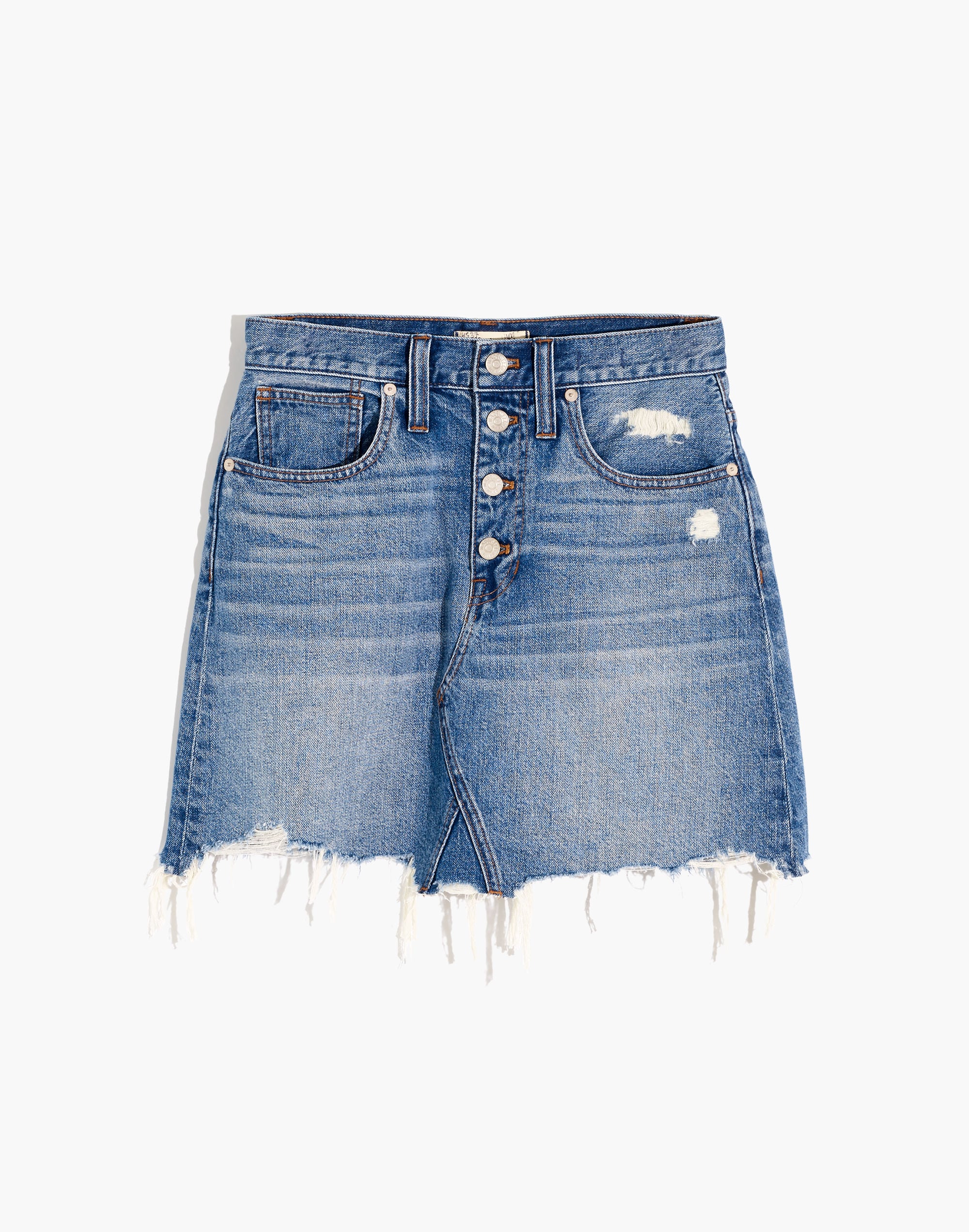 Rigid Denim A-Line Mini Skirt in Hughes Wash: Button-Front Edition