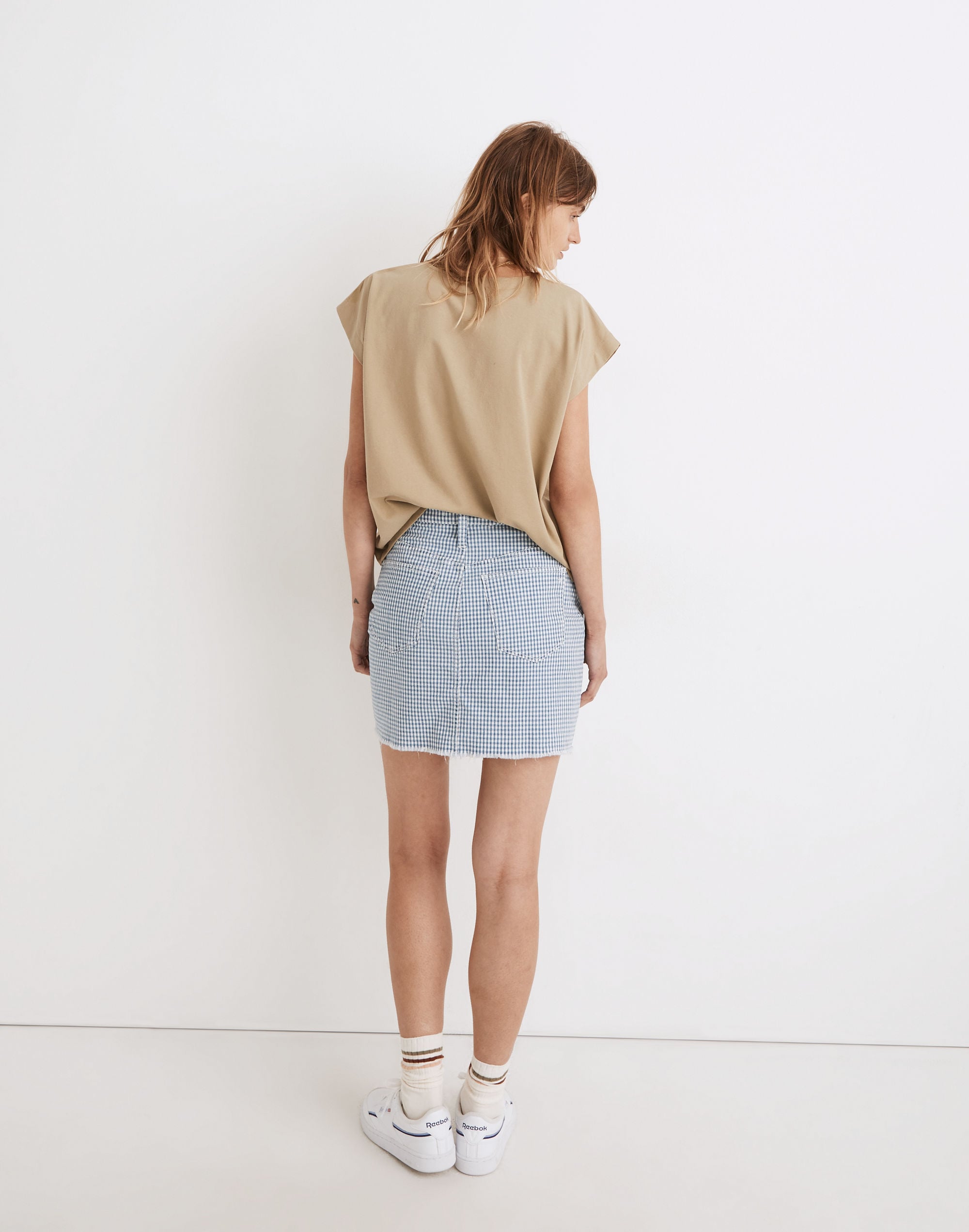 Stretch Straight Mini Skirt in Gingham: Raw-Hemmed Edition