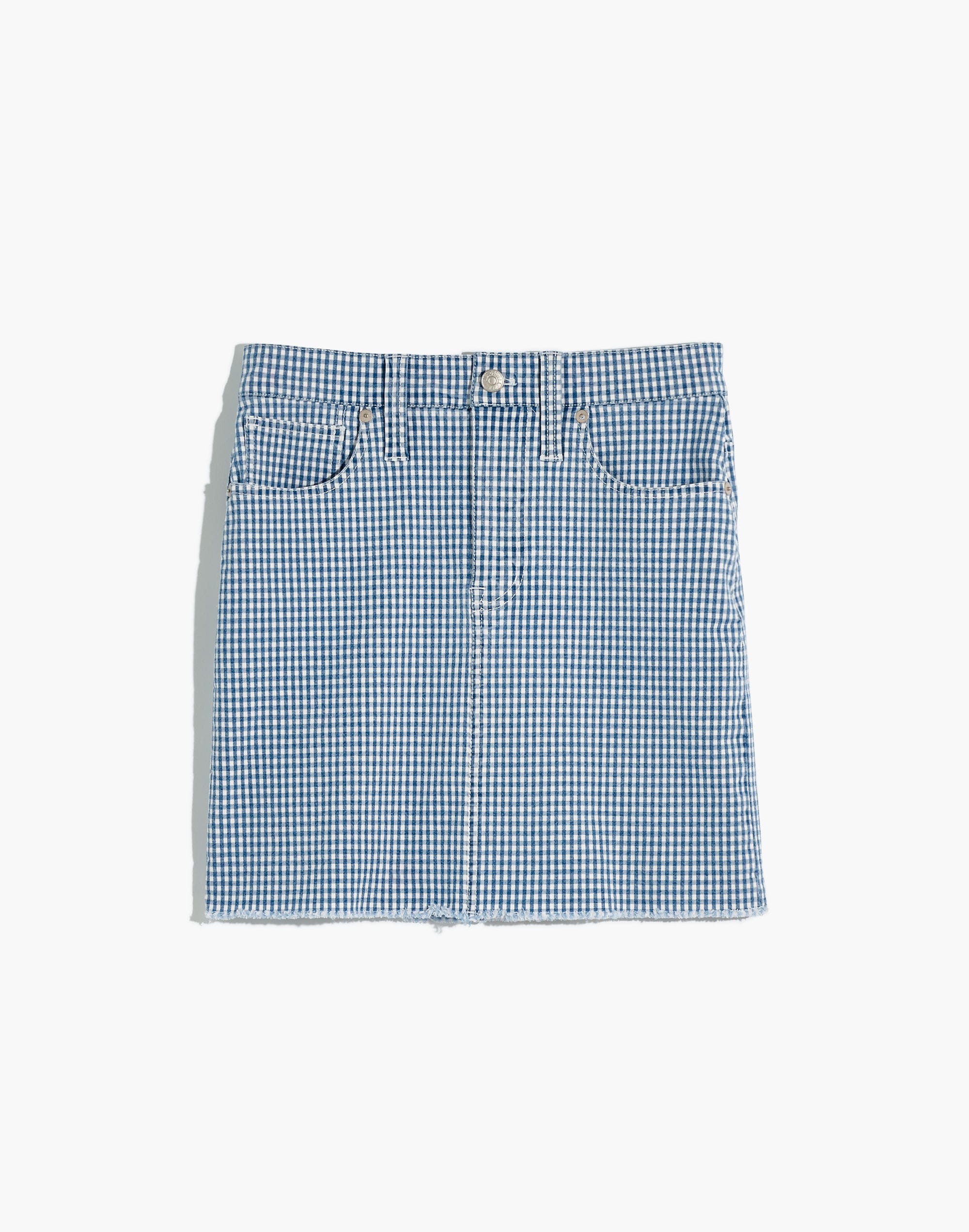 Stretch Straight Mini Skirt in Gingham: Raw-Hemmed Edition