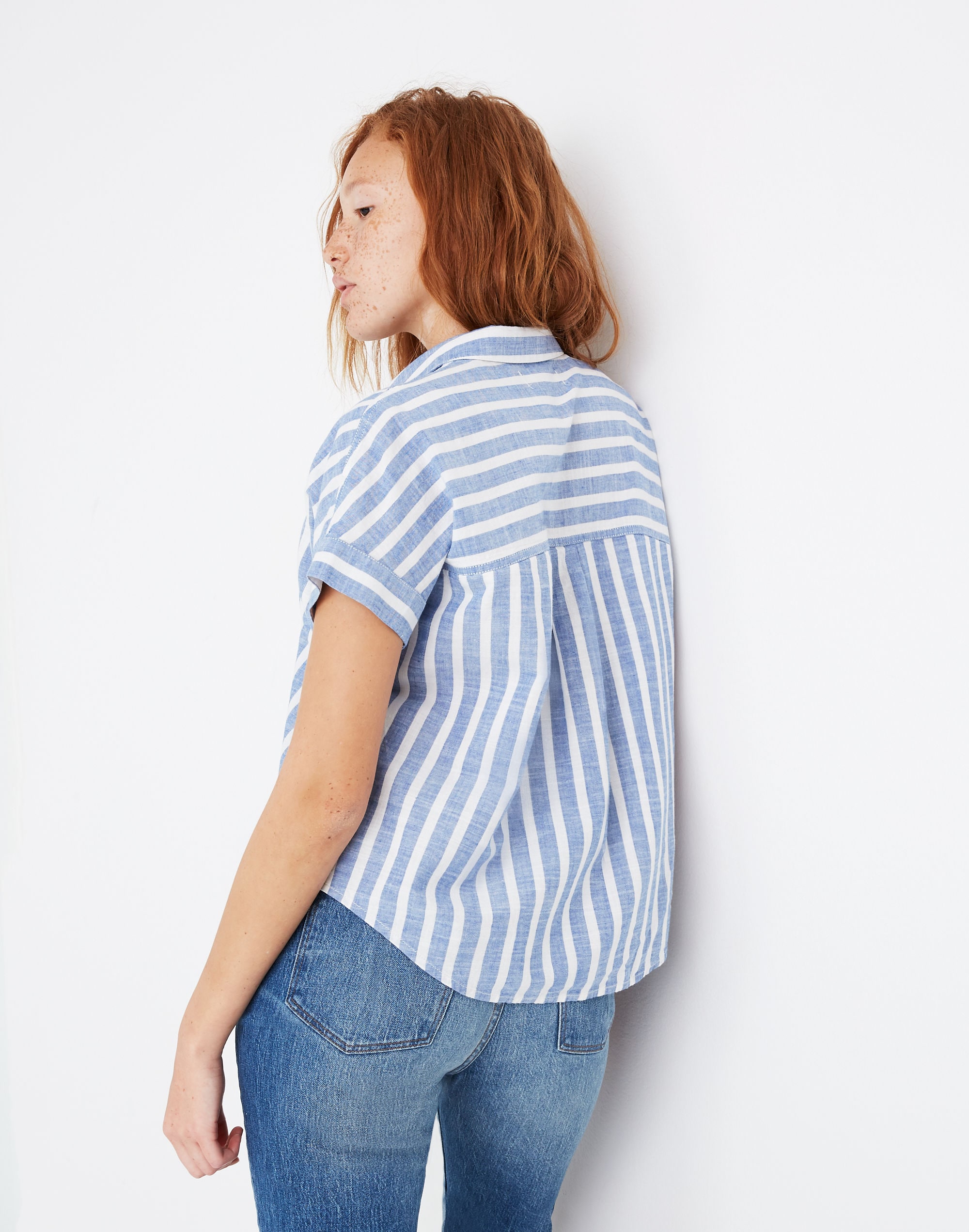 Cropped Button-Down Shirt in Stripe