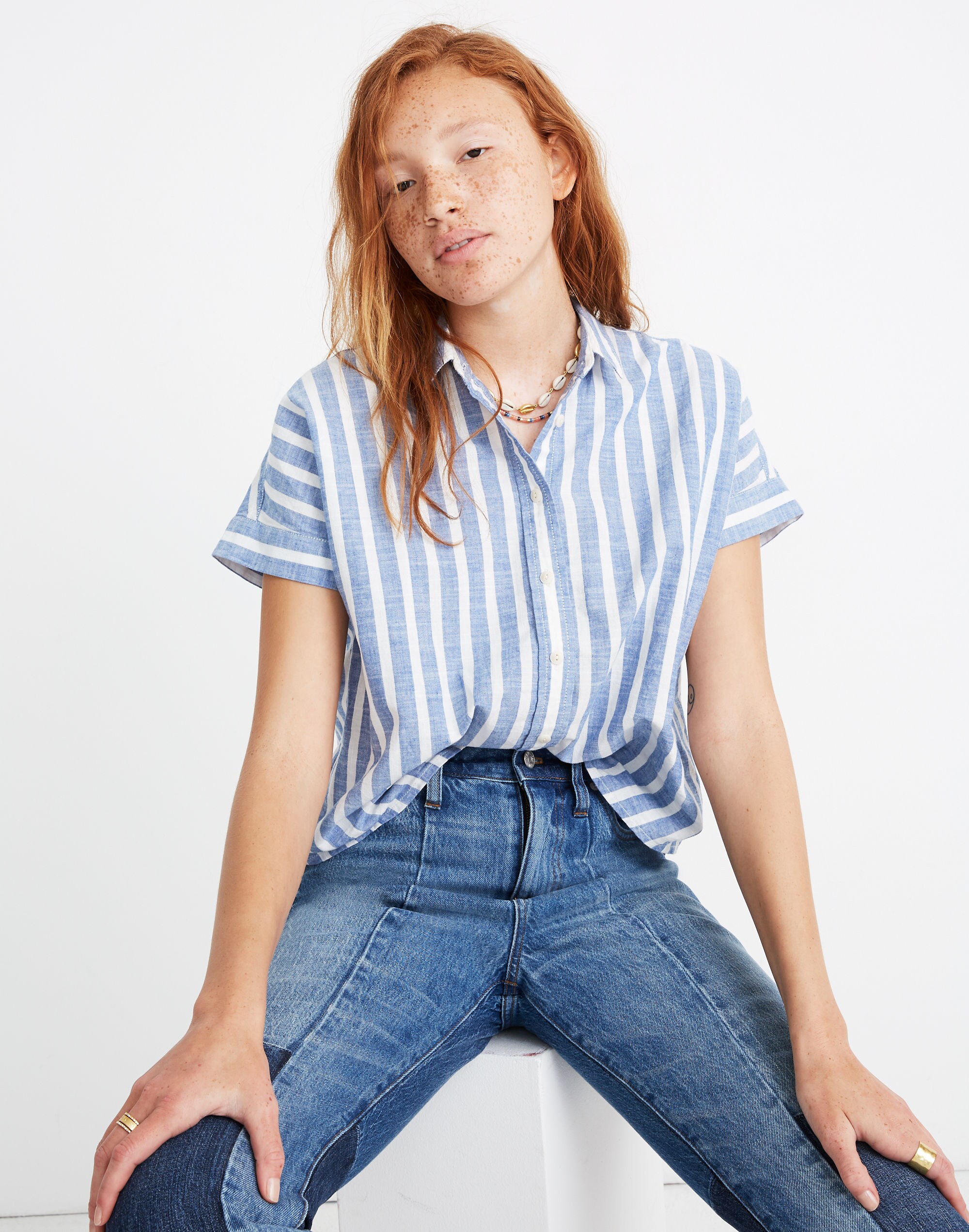 Cropped Button-Down Shirt in Stripe
