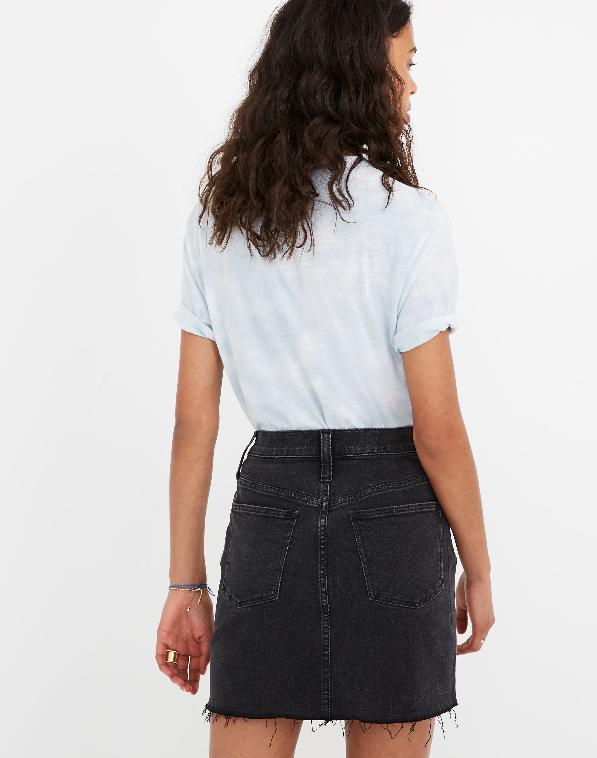 Stretch Denim Straight Mini Skirt in Ashcraft Wash: Raw-Hemmed Edition