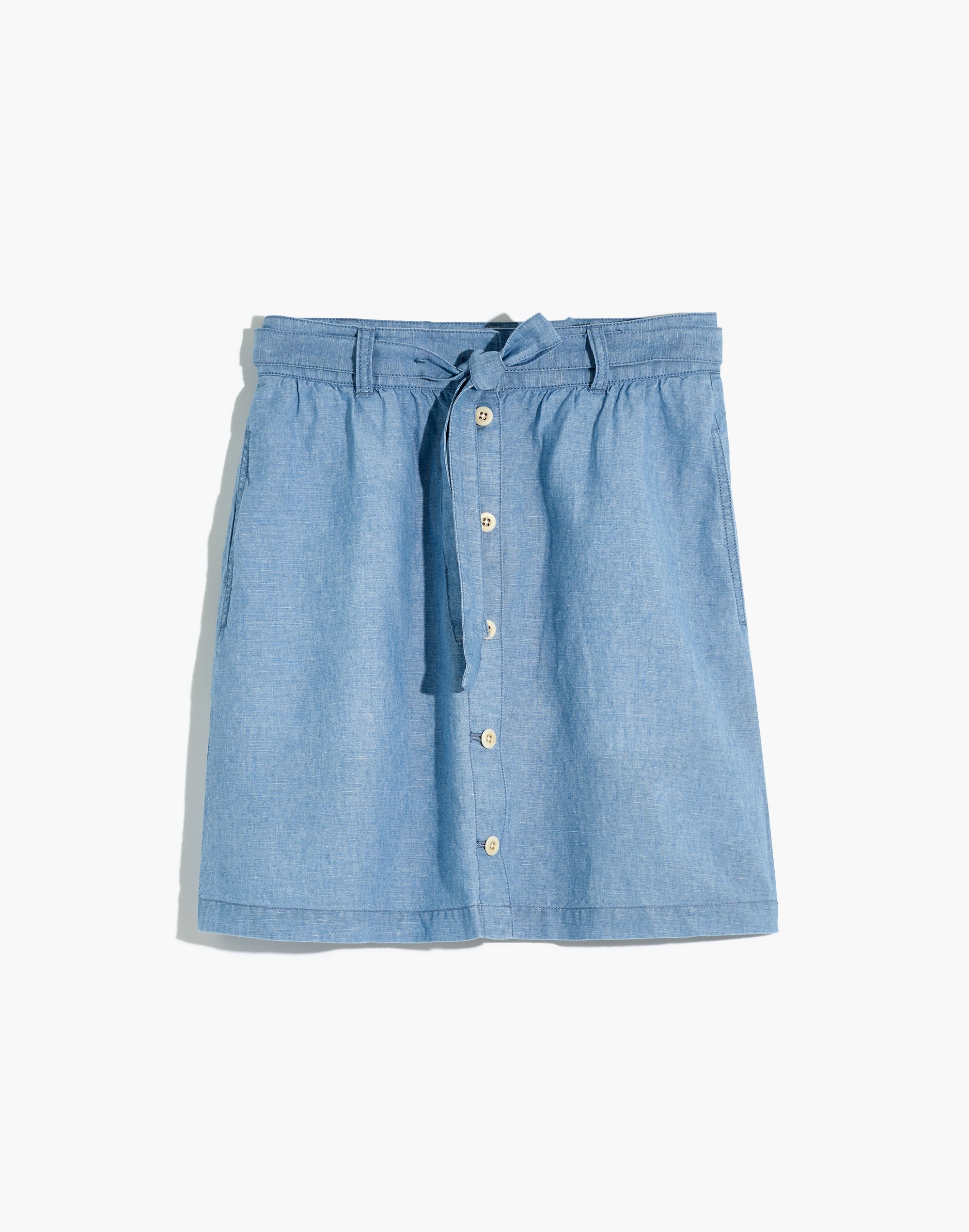 Denim Button-Front Tie Mini Skirt