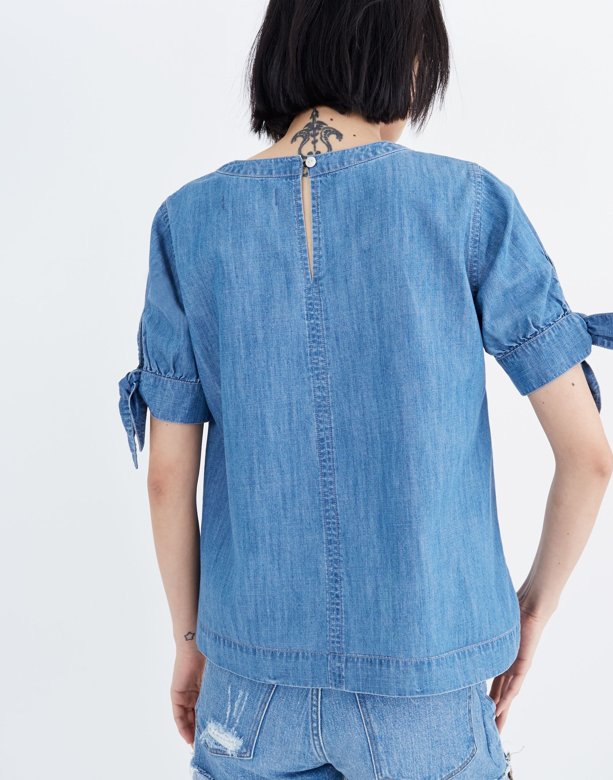 Denim Tie-Cuff Shirt in Caden Wash