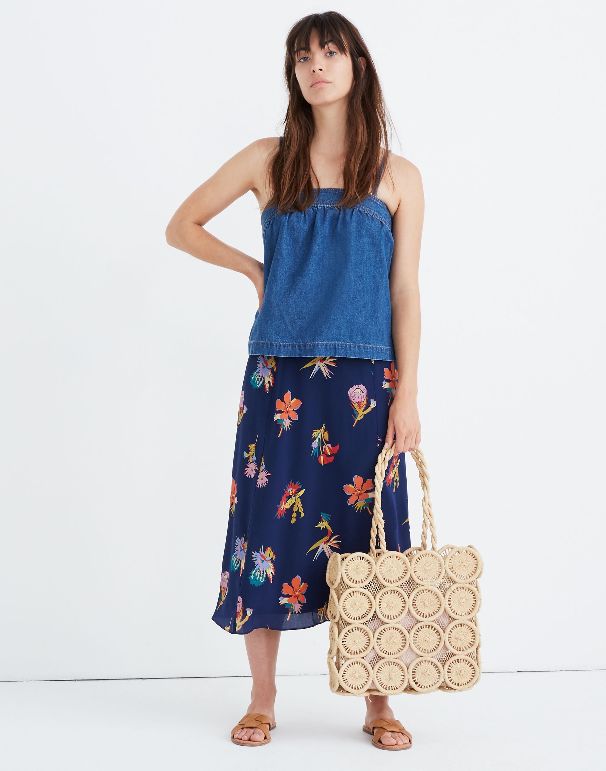 Denim Convertible Tie-Back Top in Alberta Wash