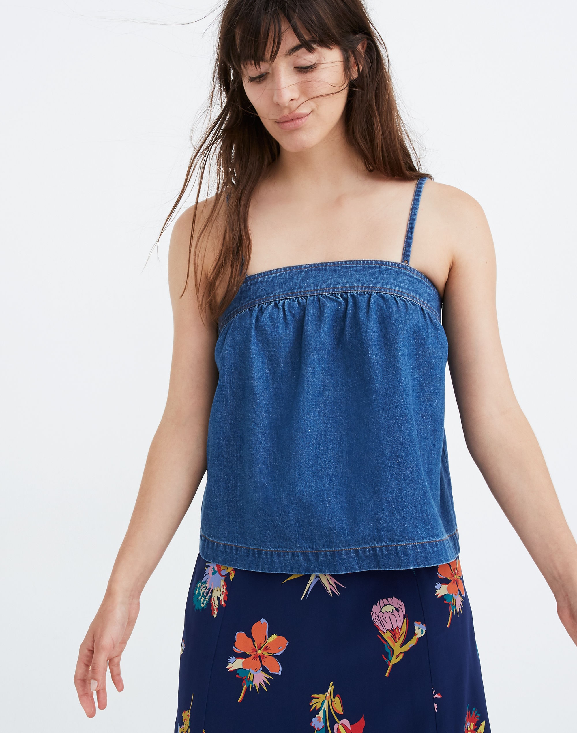 Denim Convertible Tie-Back Top in Alberta Wash