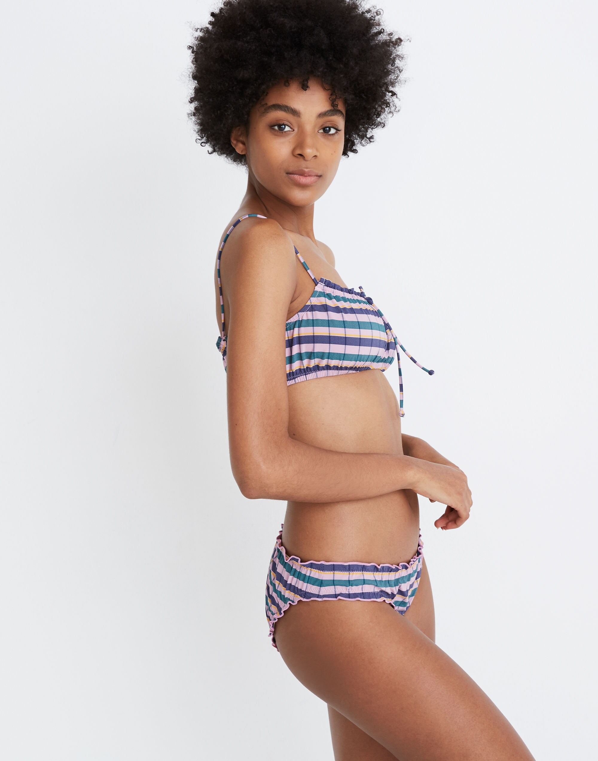 Madewell Second Wave Ruffled Drawstring Bikini Top in Plaid