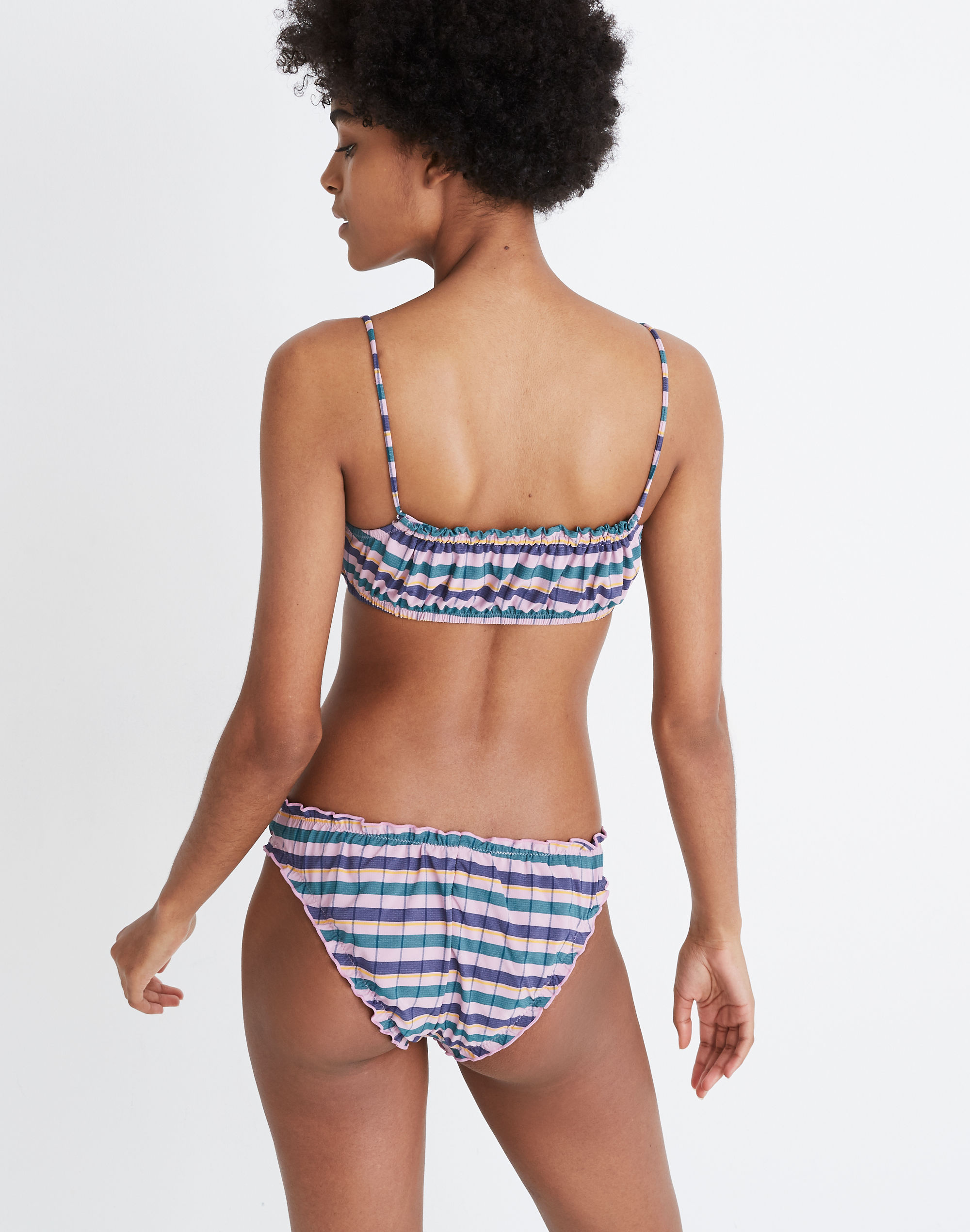 Madewell Second Wave Ruffled Drawstring Bikini Top in Plaid