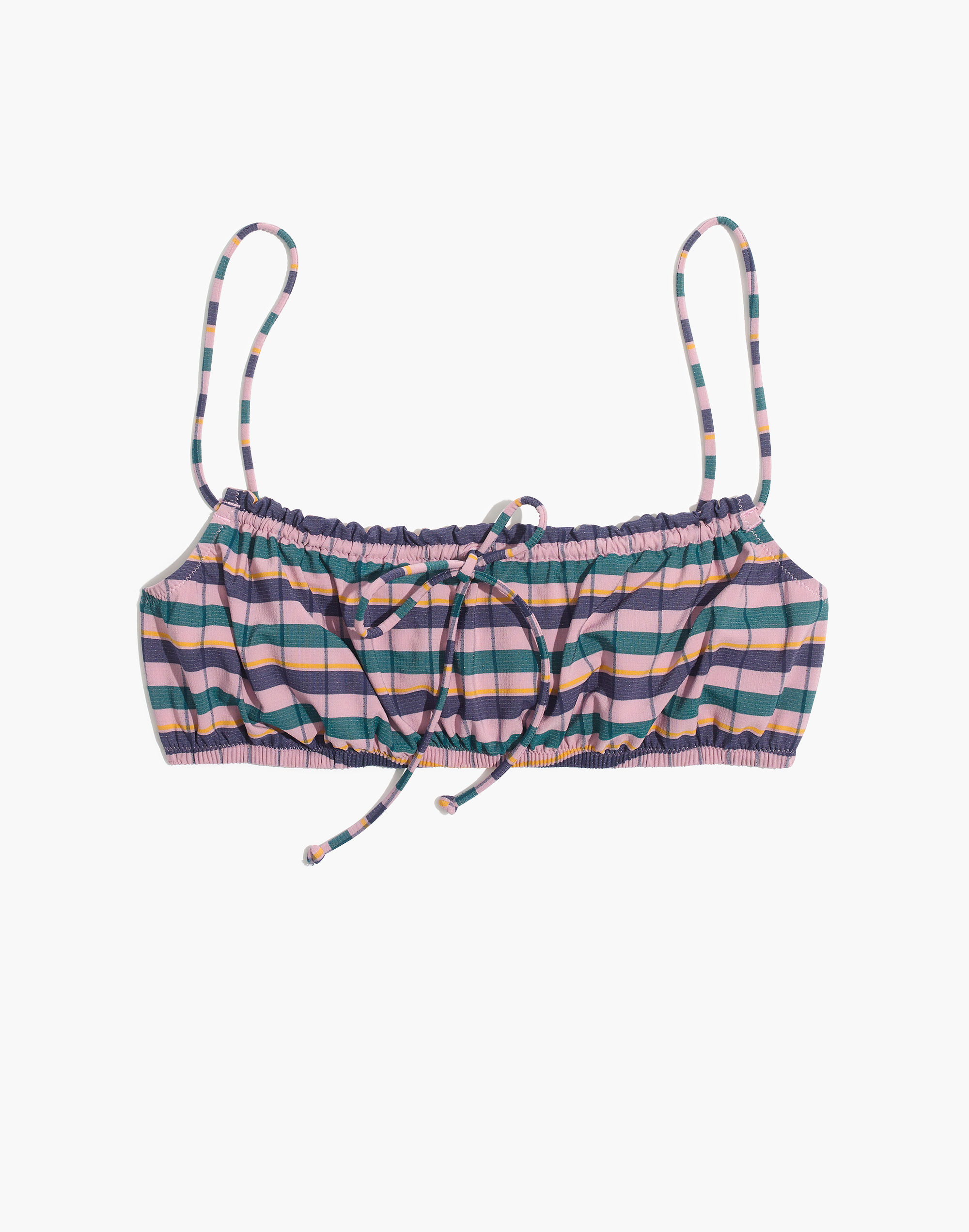 Madewell Second Wave Ruffled Drawstring Bikini Top in Plaid