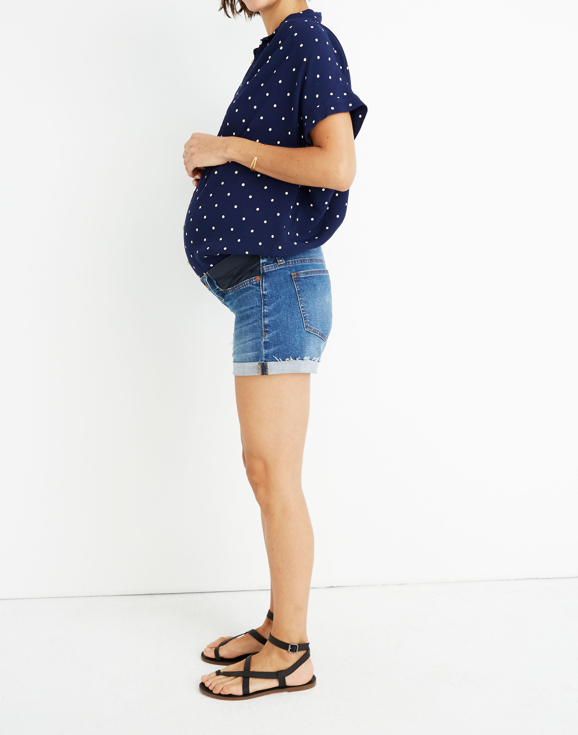 Maternity Side-Inset Jean Shorts in Holmes Wash: Adjustable Edition