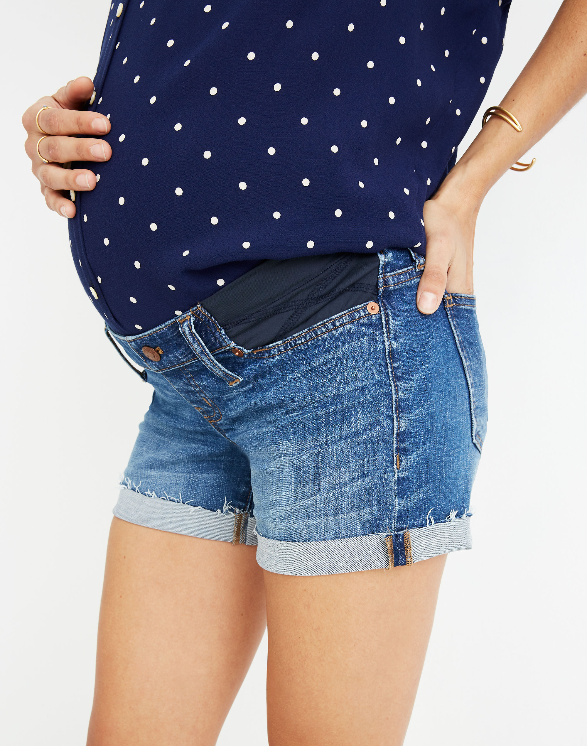 Maternity Side-Inset Jean Shorts in Holmes Wash: Adjustable Edition