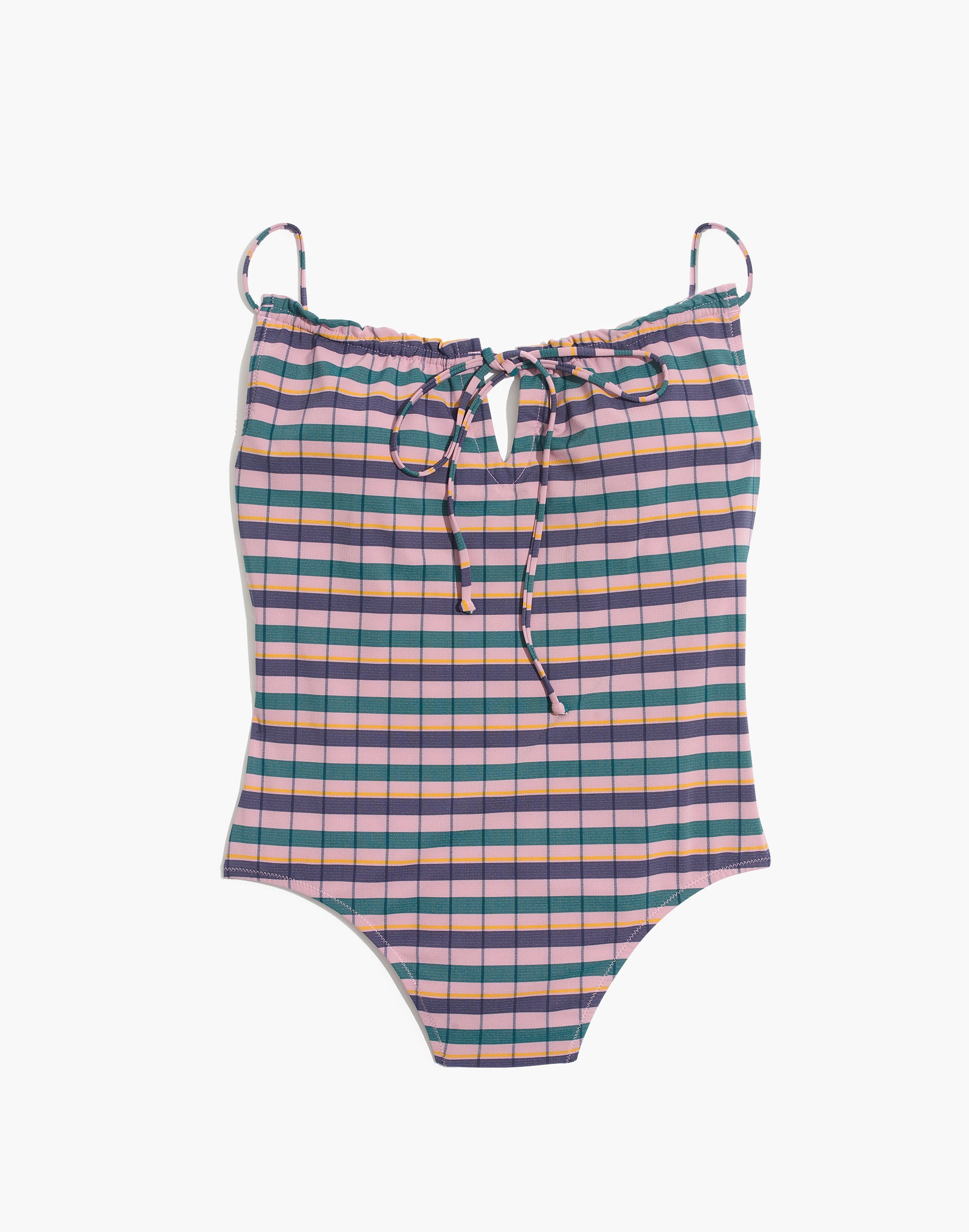 Madewell Second Wave Ruffled Drawstring One-Piece Swimsuit in Plaid