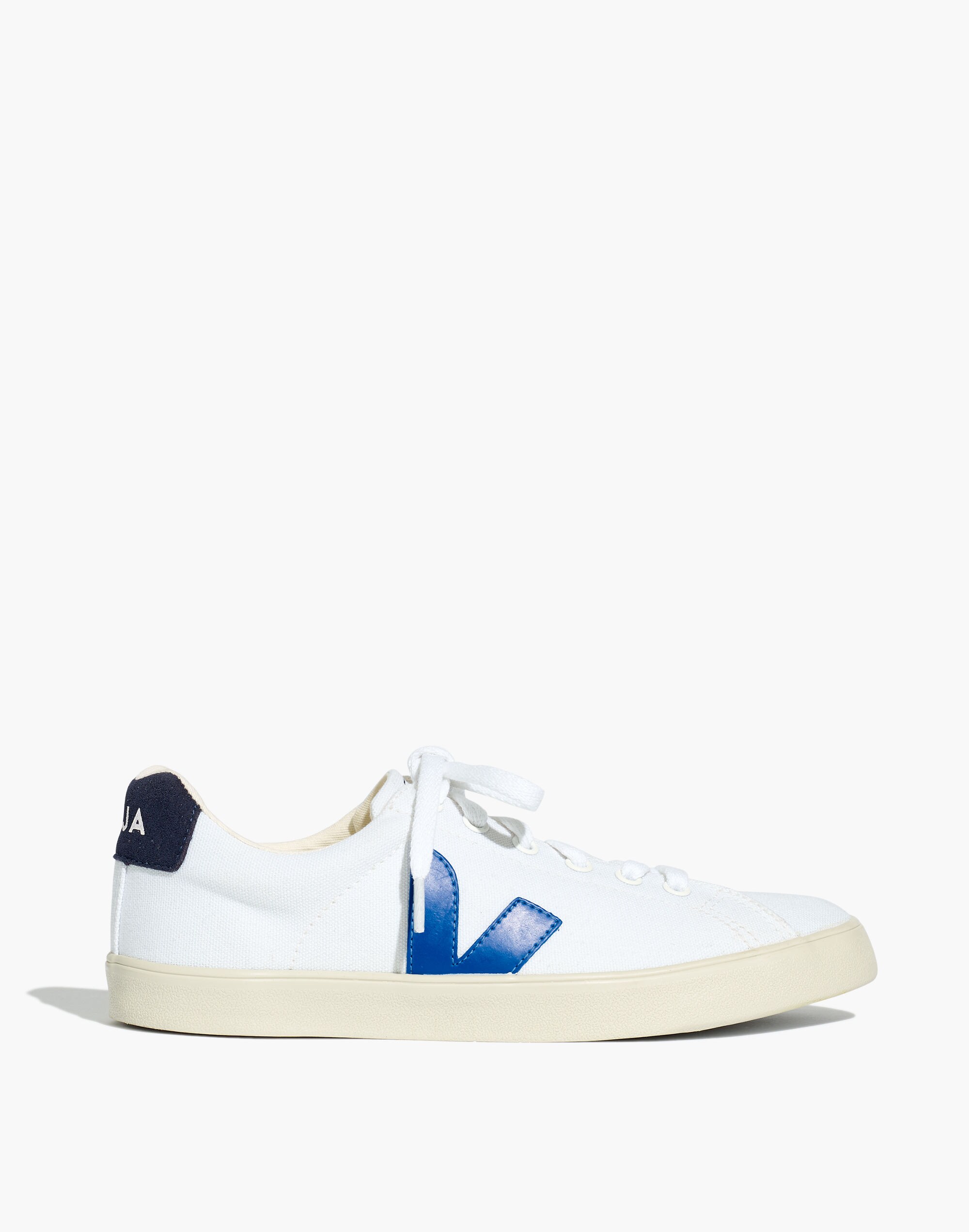 Veja&trade; Canvas Esplar SE Low Sneakers in White with Blue Accents