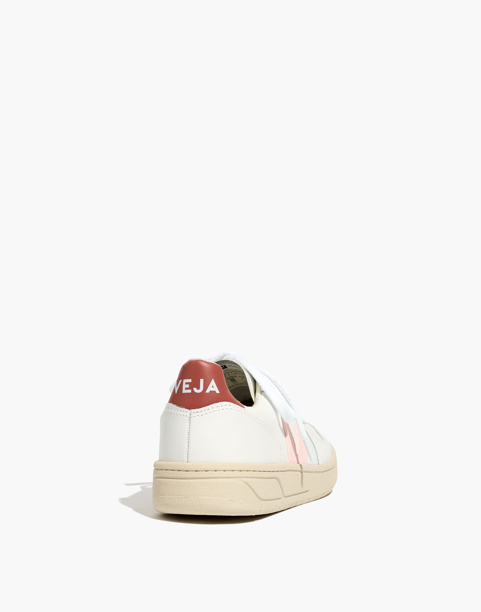 Veja&trade; Leather V-10 Lace-Up Sneakers in White with Pink Accents
