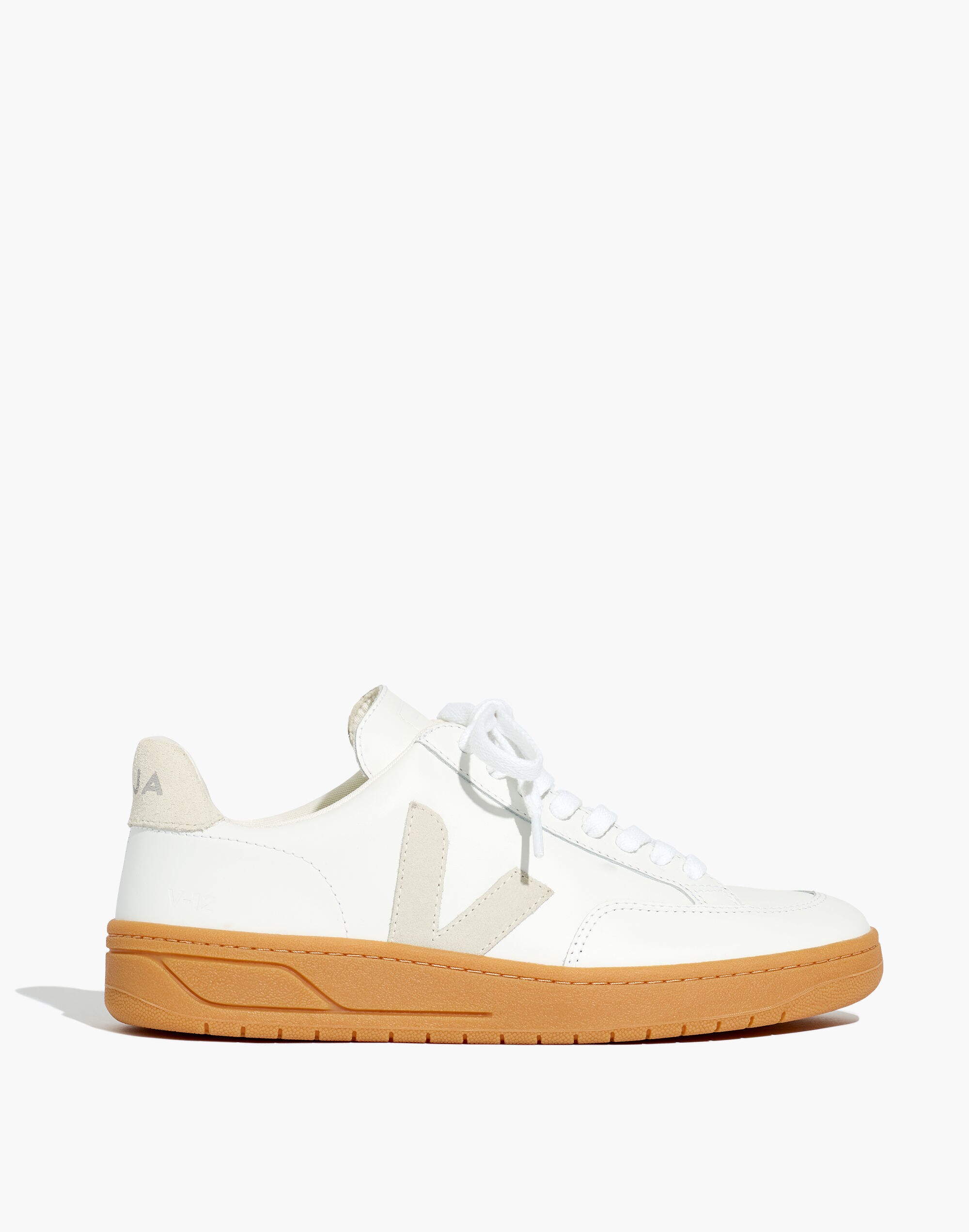 Veja&trade; Leather V-12 Lace-Up Sneakers in White and Natural