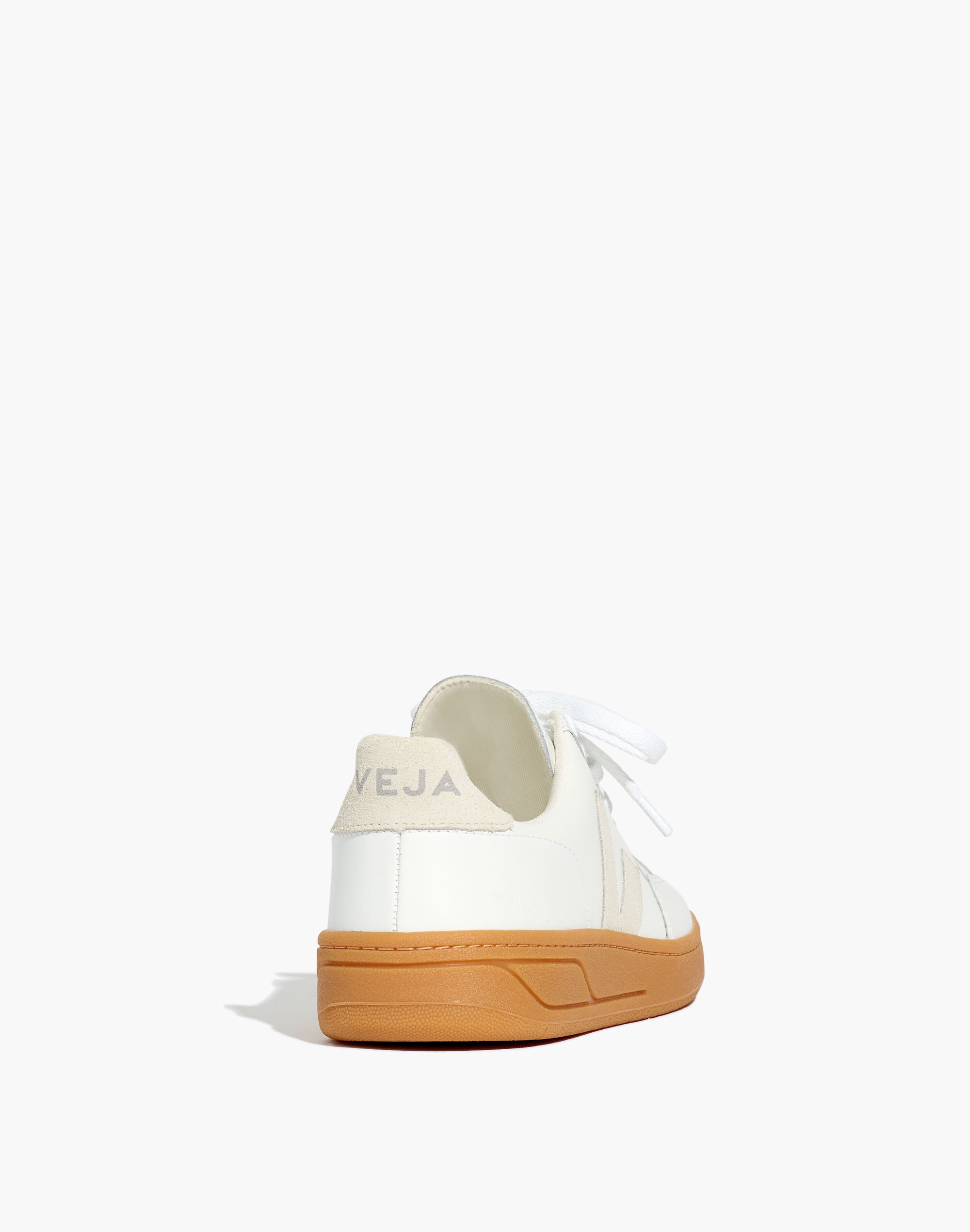 Veja&trade; Leather V-12 Lace-Up Sneakers in White and Natural