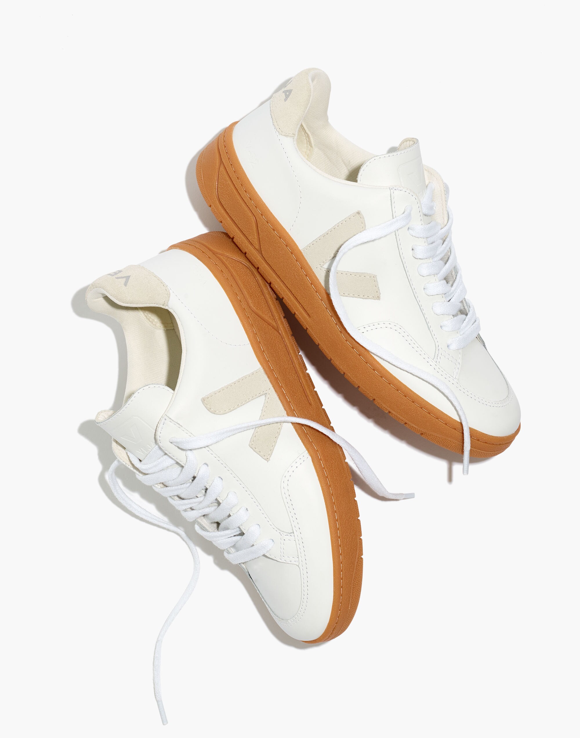 Veja&trade; Leather V-12 Lace-Up Sneakers in White and Natural