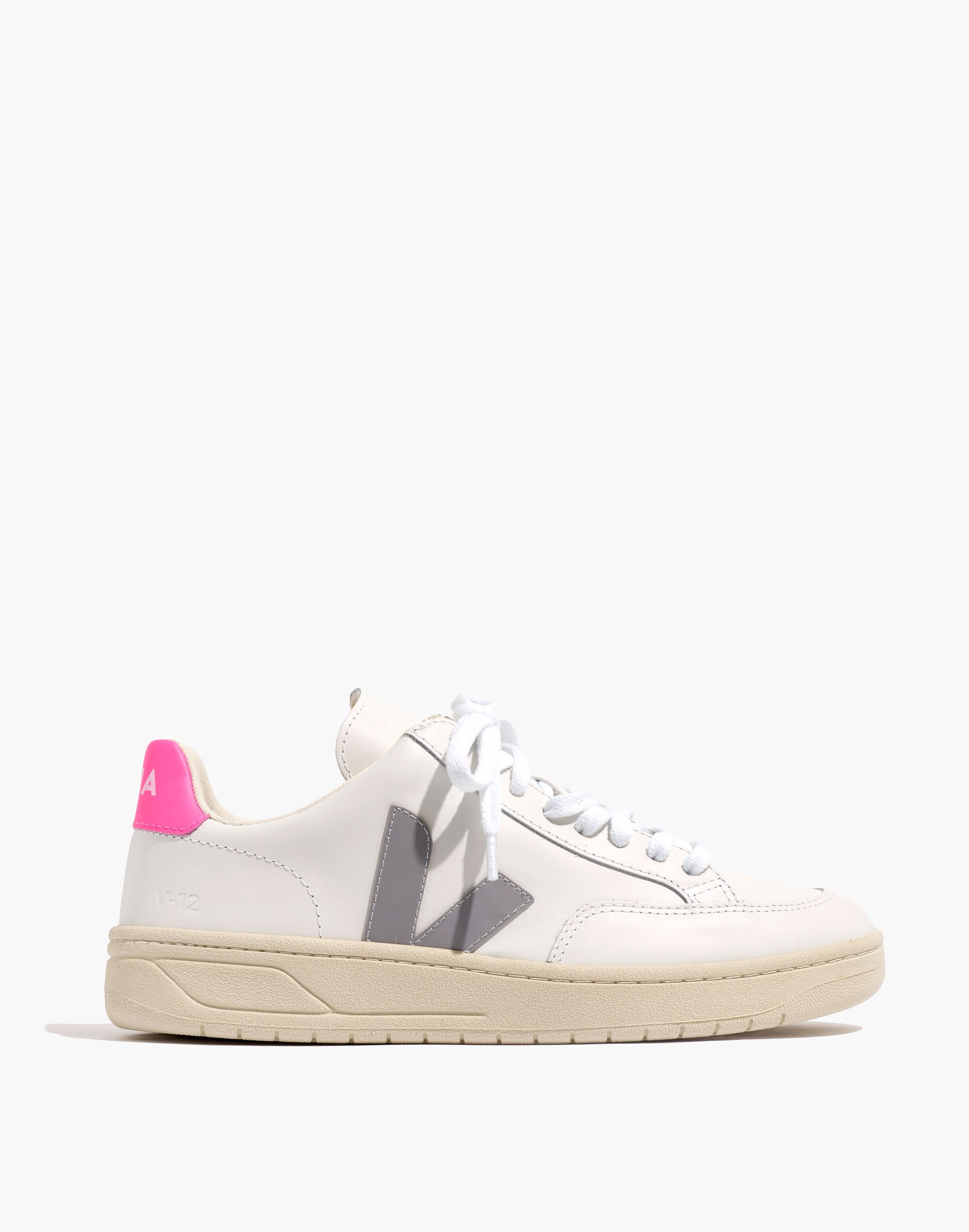 Veja&trade; Leather V-12 Lace-Up Sneakers in White and Natural
