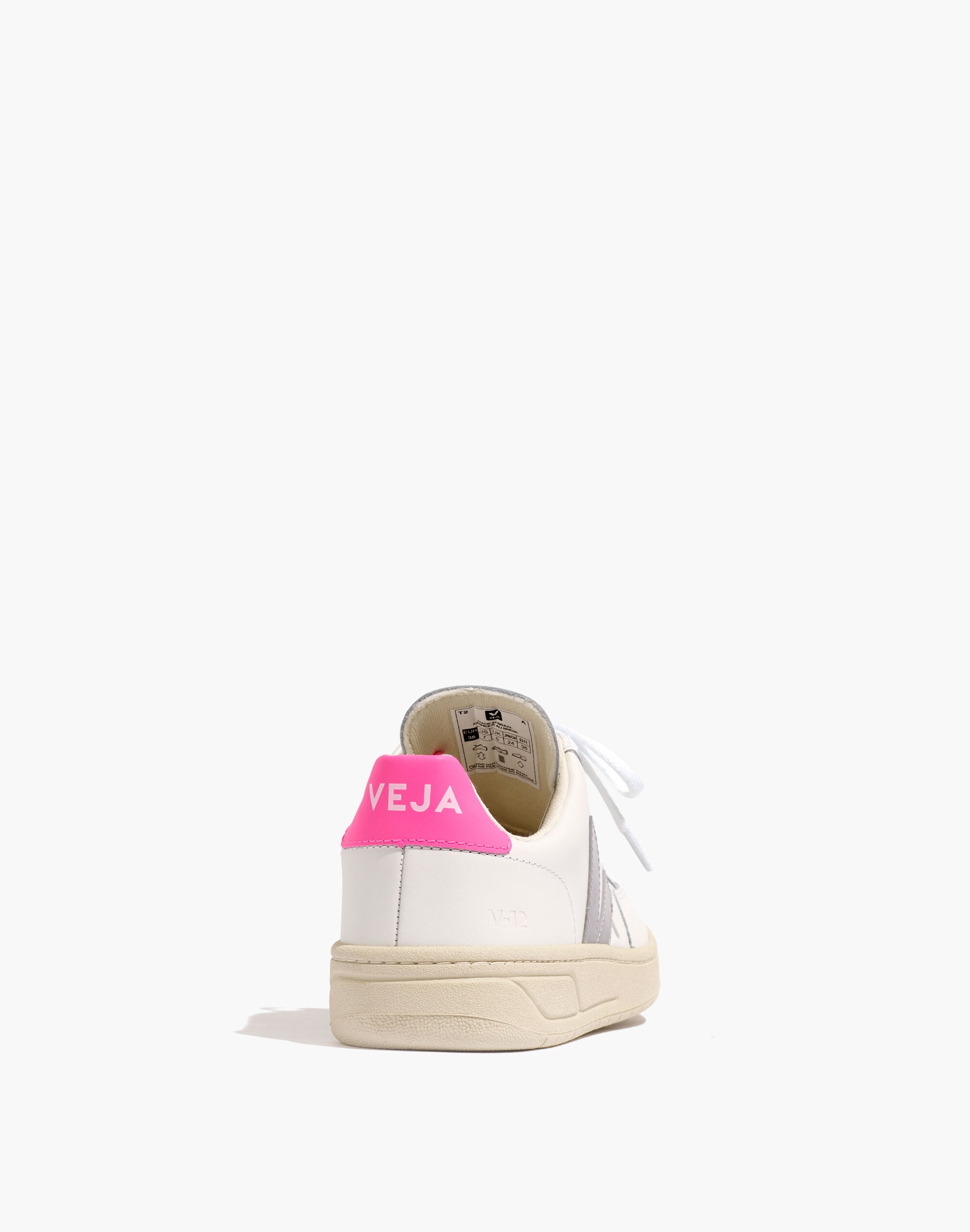 Veja&trade; Leather V-12 Lace-Up Sneakers in White and Natural
