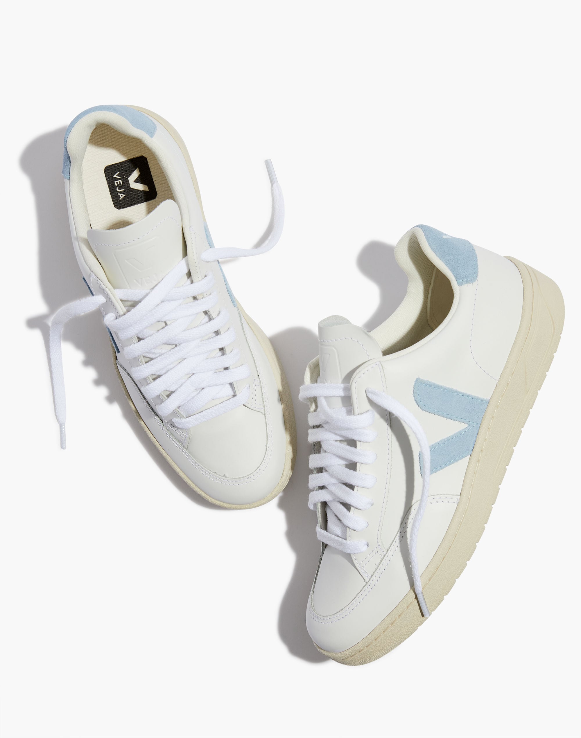 Veja&trade; Leather V-12 Lace-Up Sneakers in White and Natural