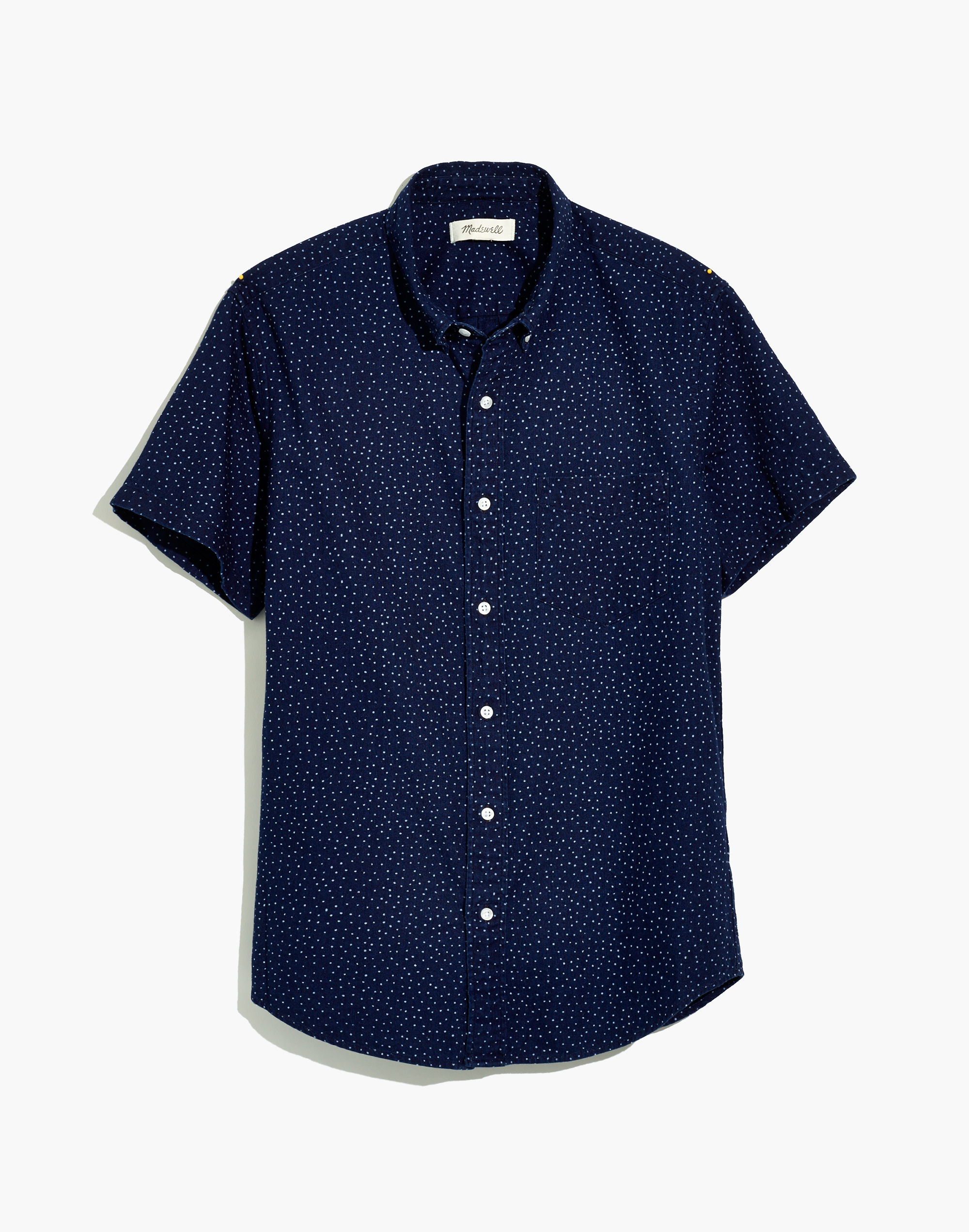 Short-Sleeve Button-Down Shirt in Indigo Dots