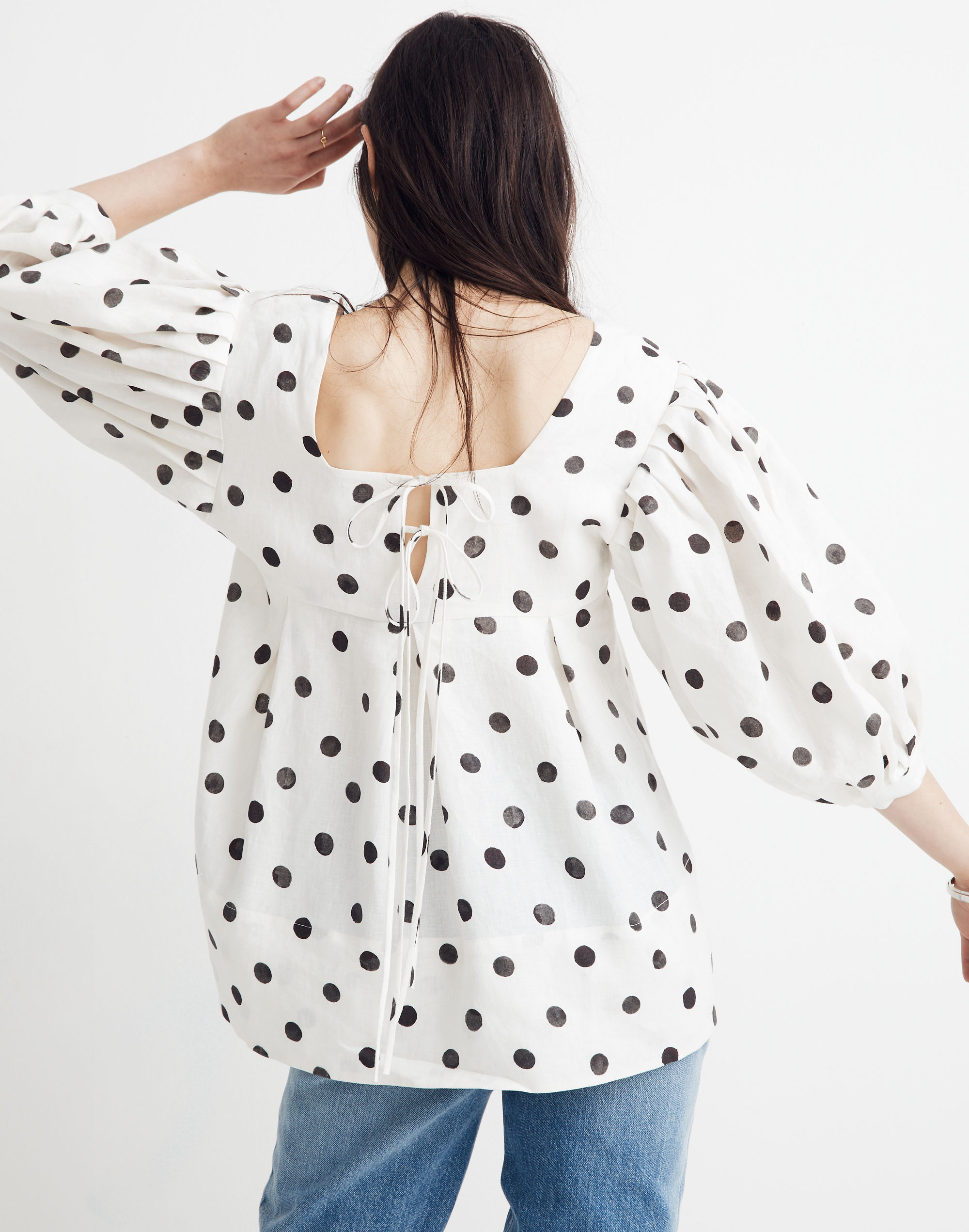 WHIT&reg; Linen Marcel Top in Polka Dots