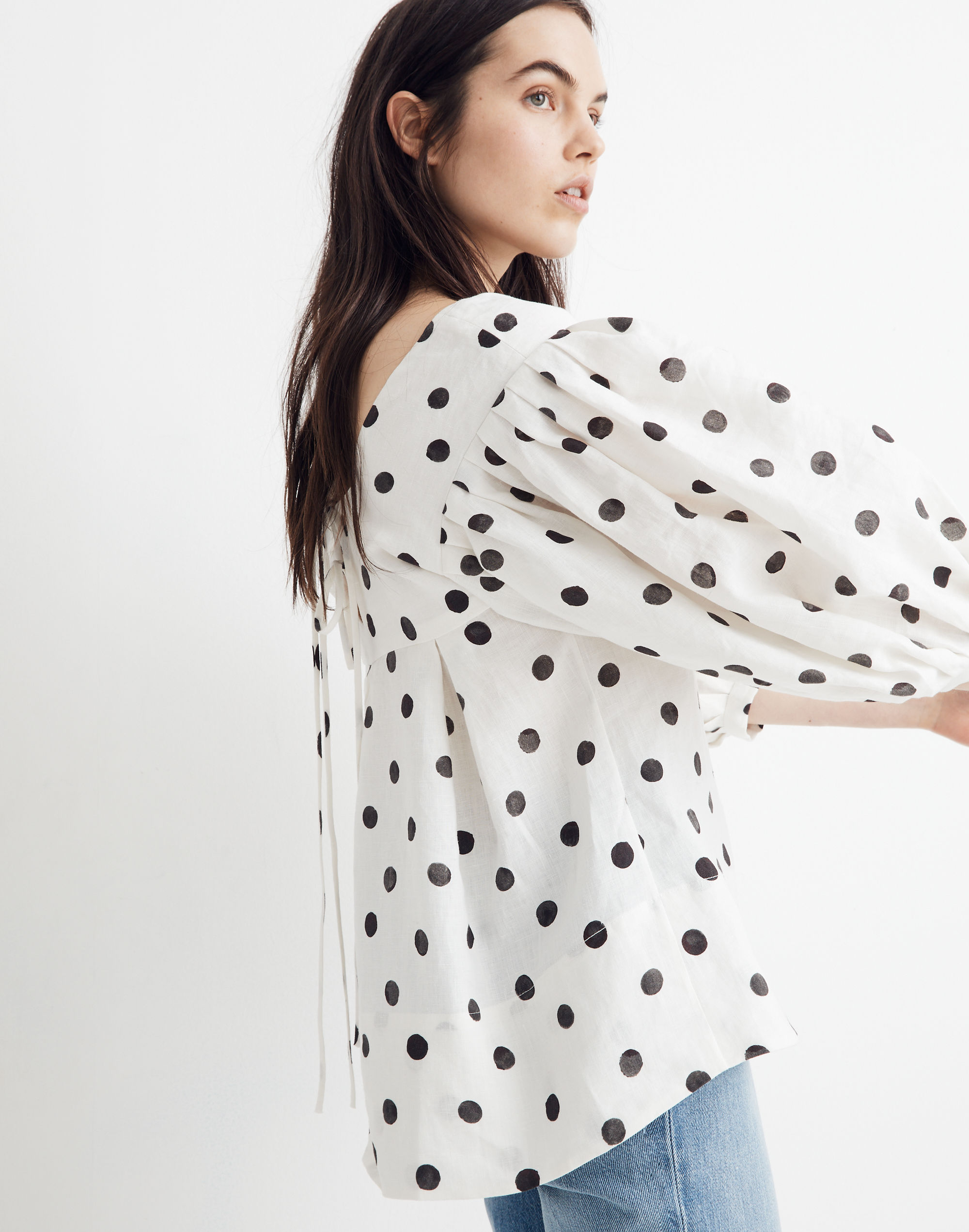 WHIT&reg; Linen Marcel Top in Polka Dots