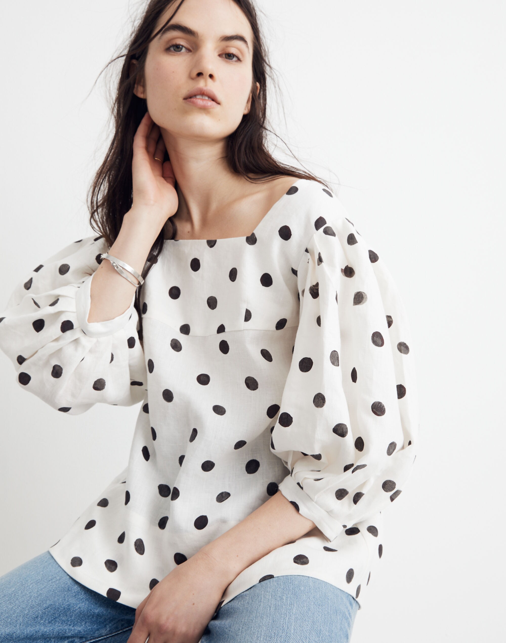 WHIT&reg; Linen Marcel Top in Polka Dots