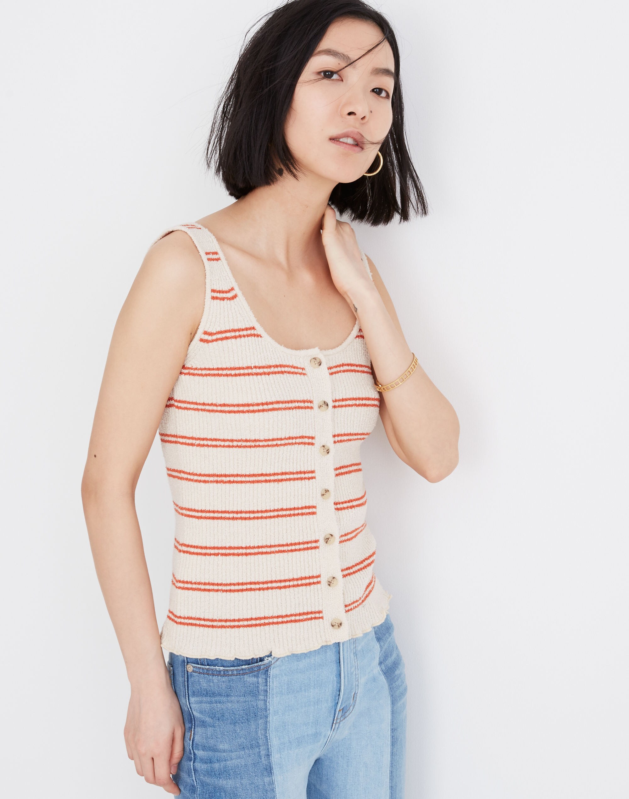 Kingston Button-Front Sweater Tank in Stripe