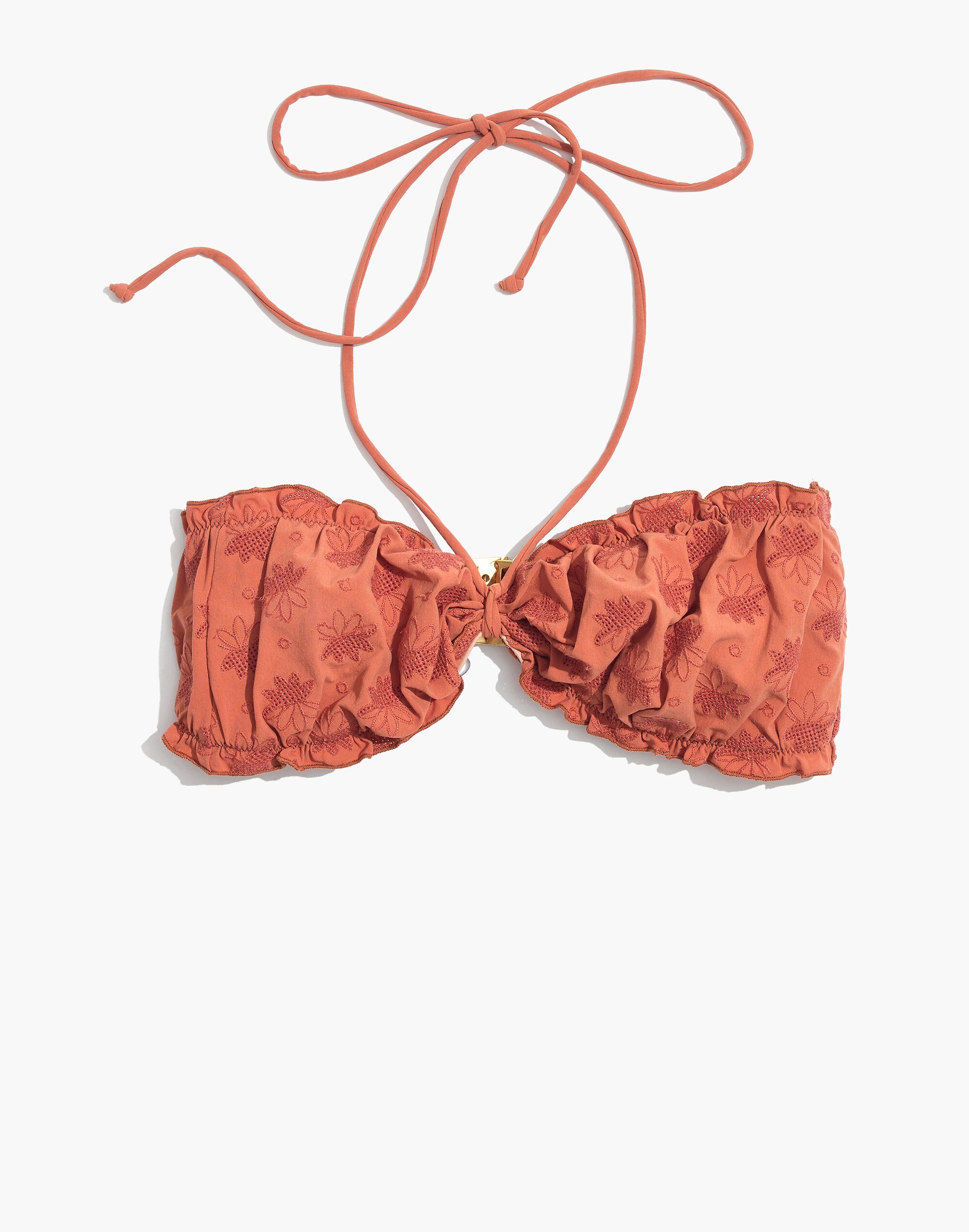 Madewell Second Wave Ruffled Bandeau Bikini Top in Embroidered Eyelet