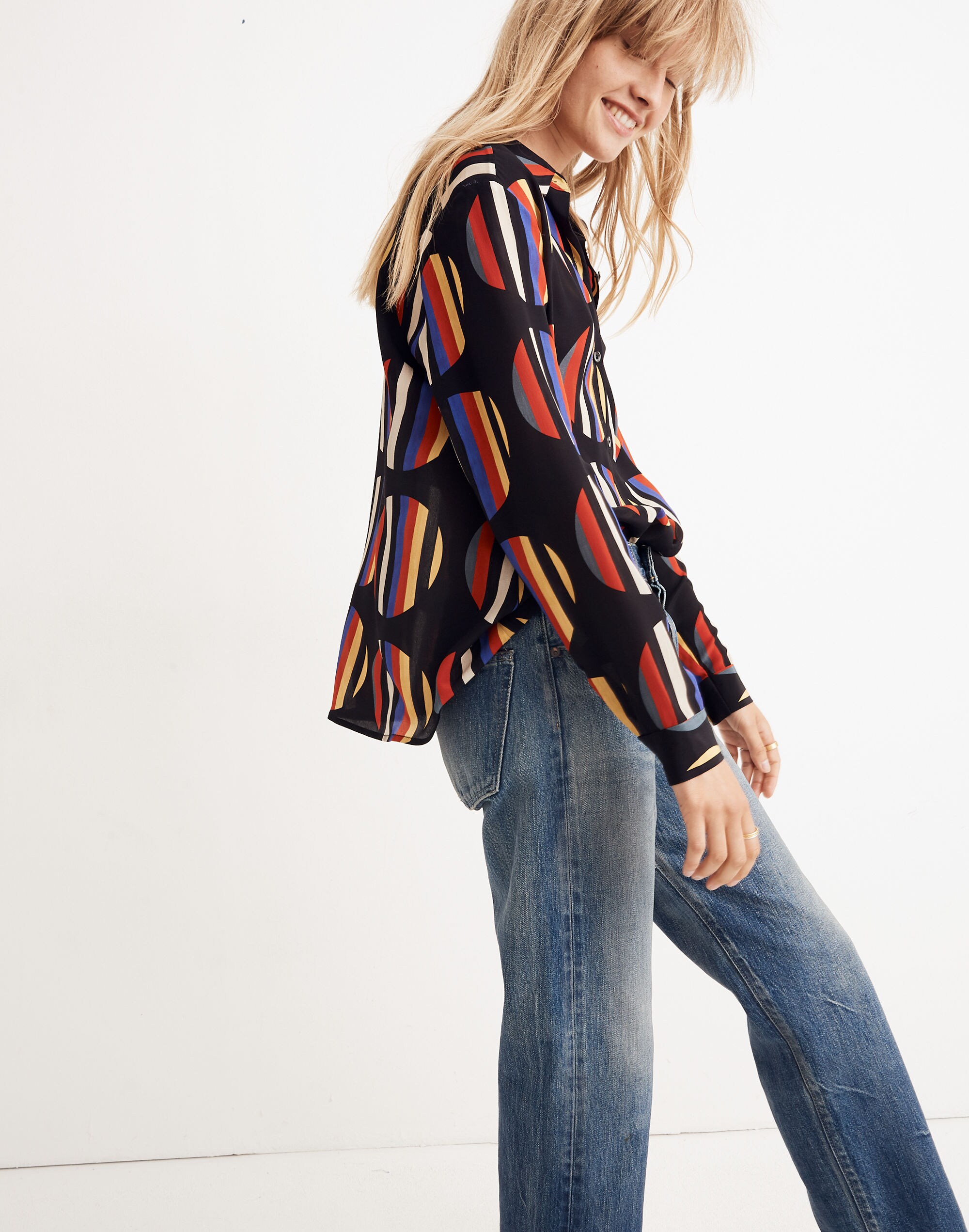 WHIT&reg; Silk Dada Shirt in Camera Stripe Dot