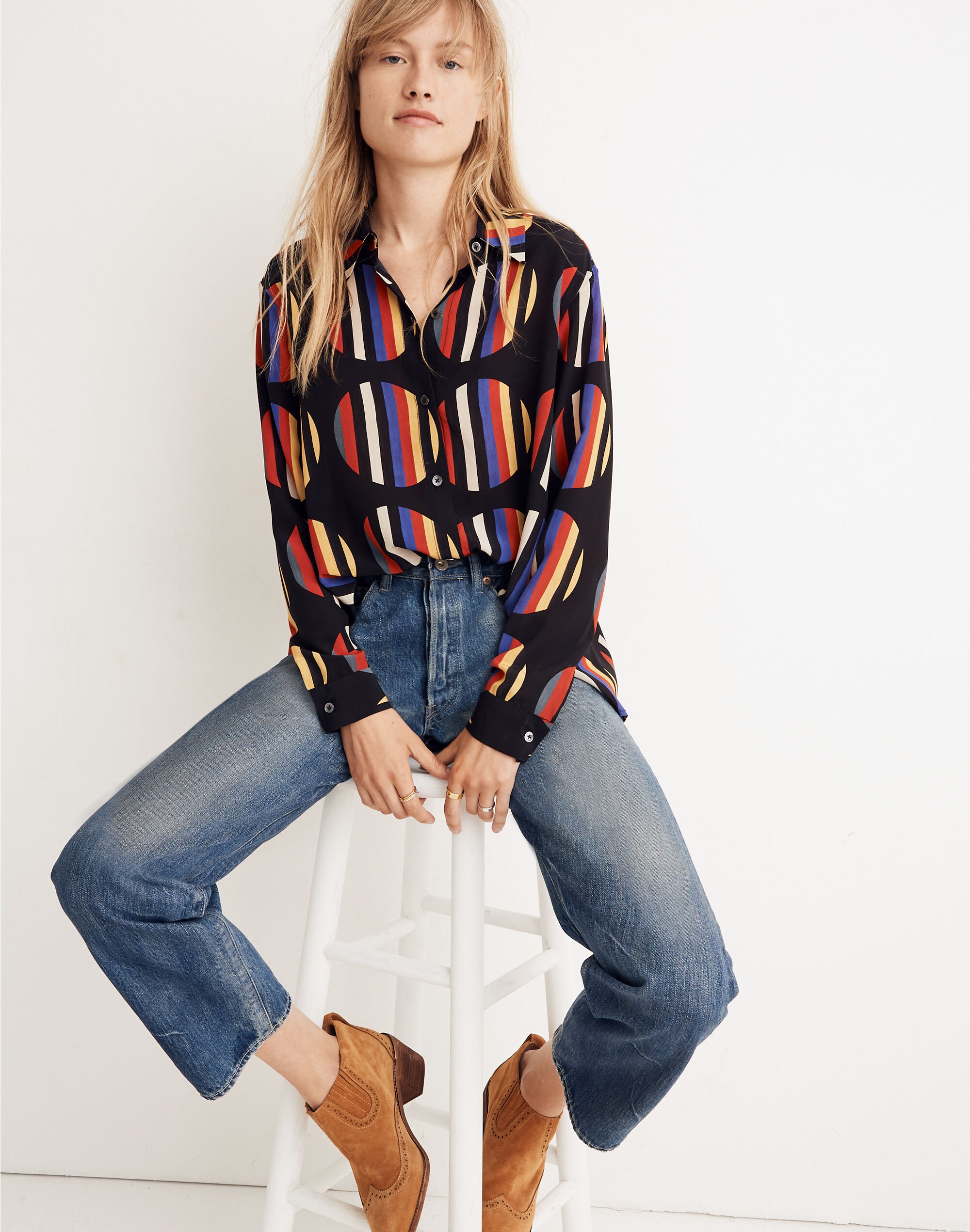 WHIT&reg; Silk Dada Shirt in Camera Stripe Dot