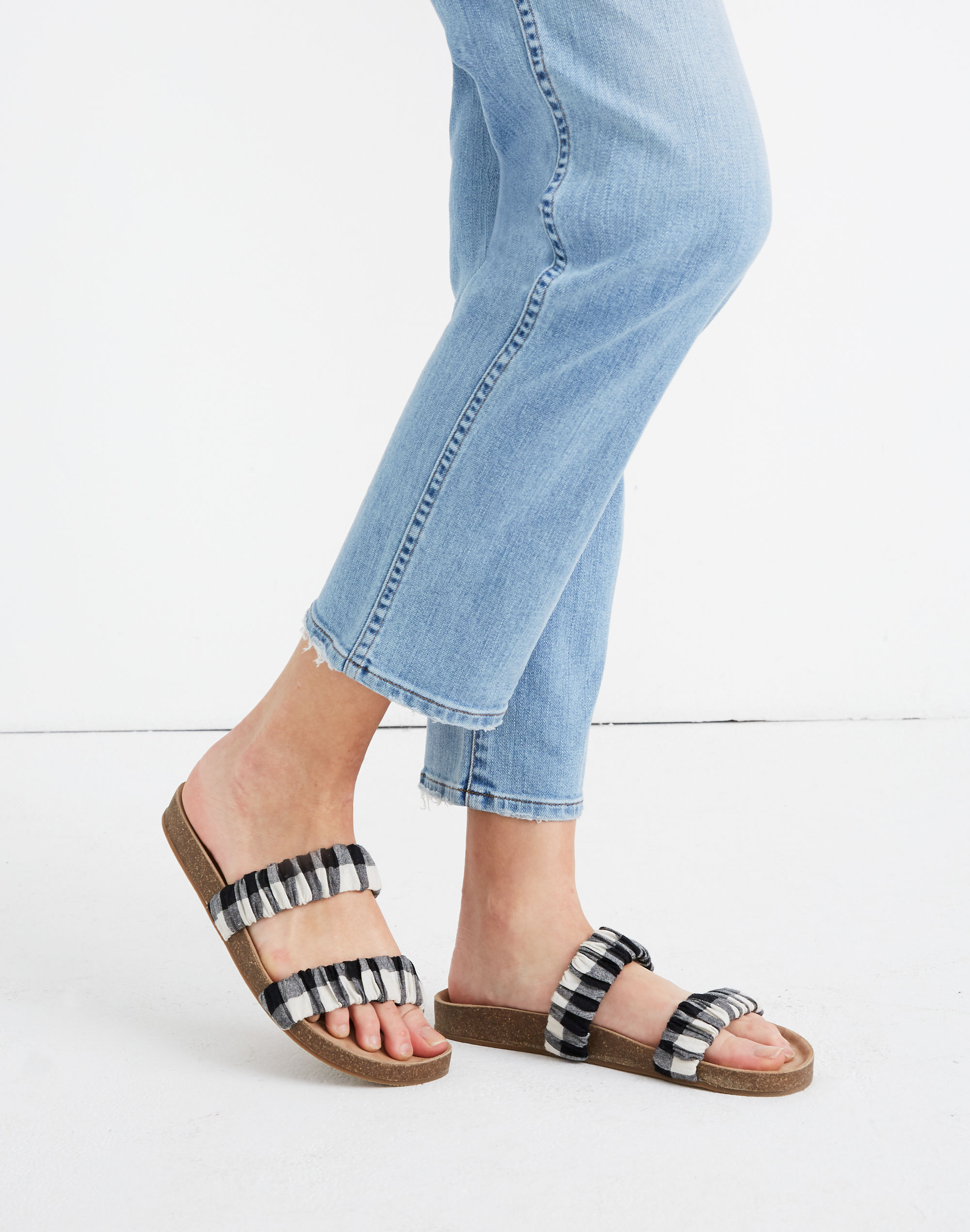 The Loretta Slide Sandal in Gingham Check
