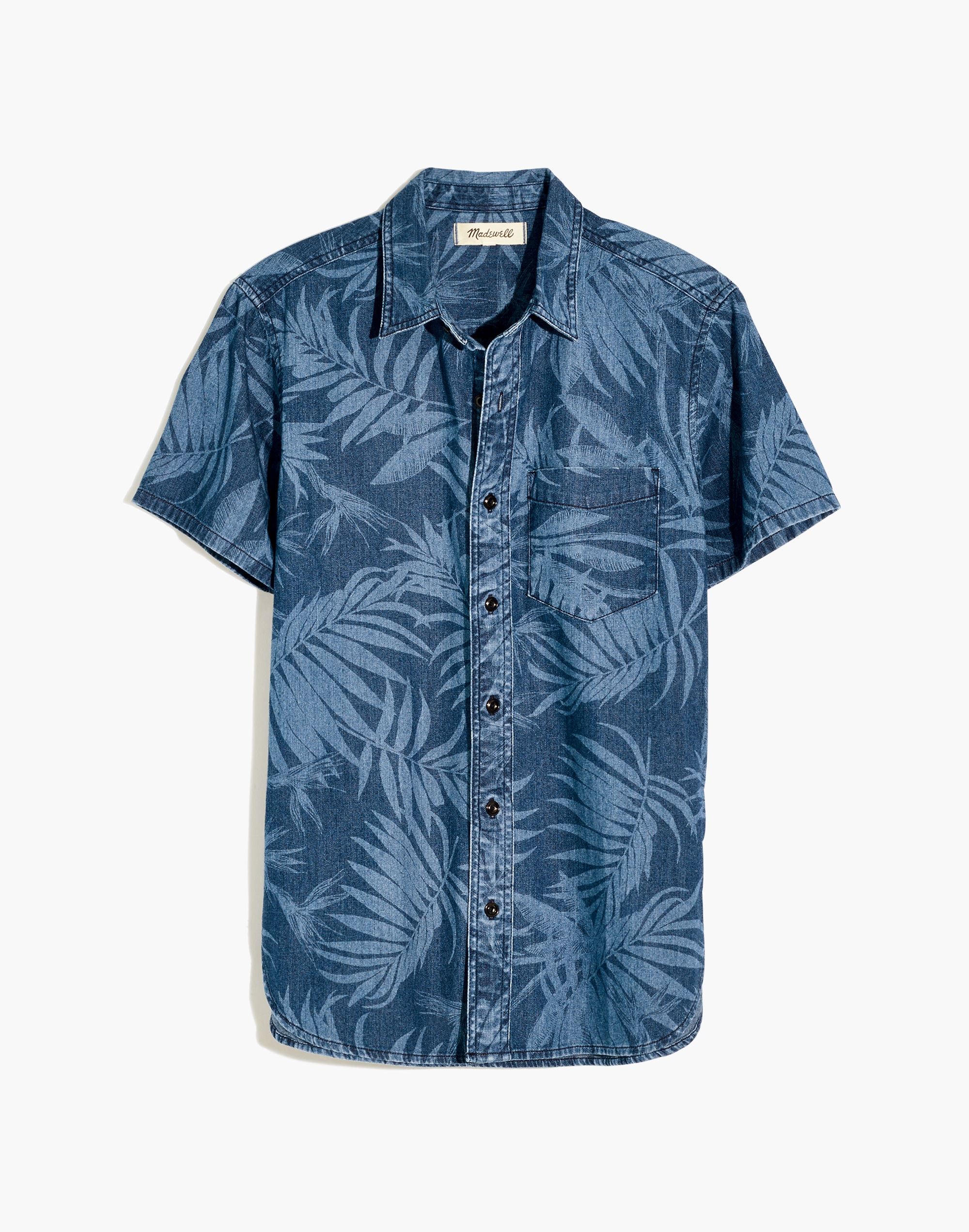 Short-Sleeve Button-Down Workshirt in Tropical Indigo