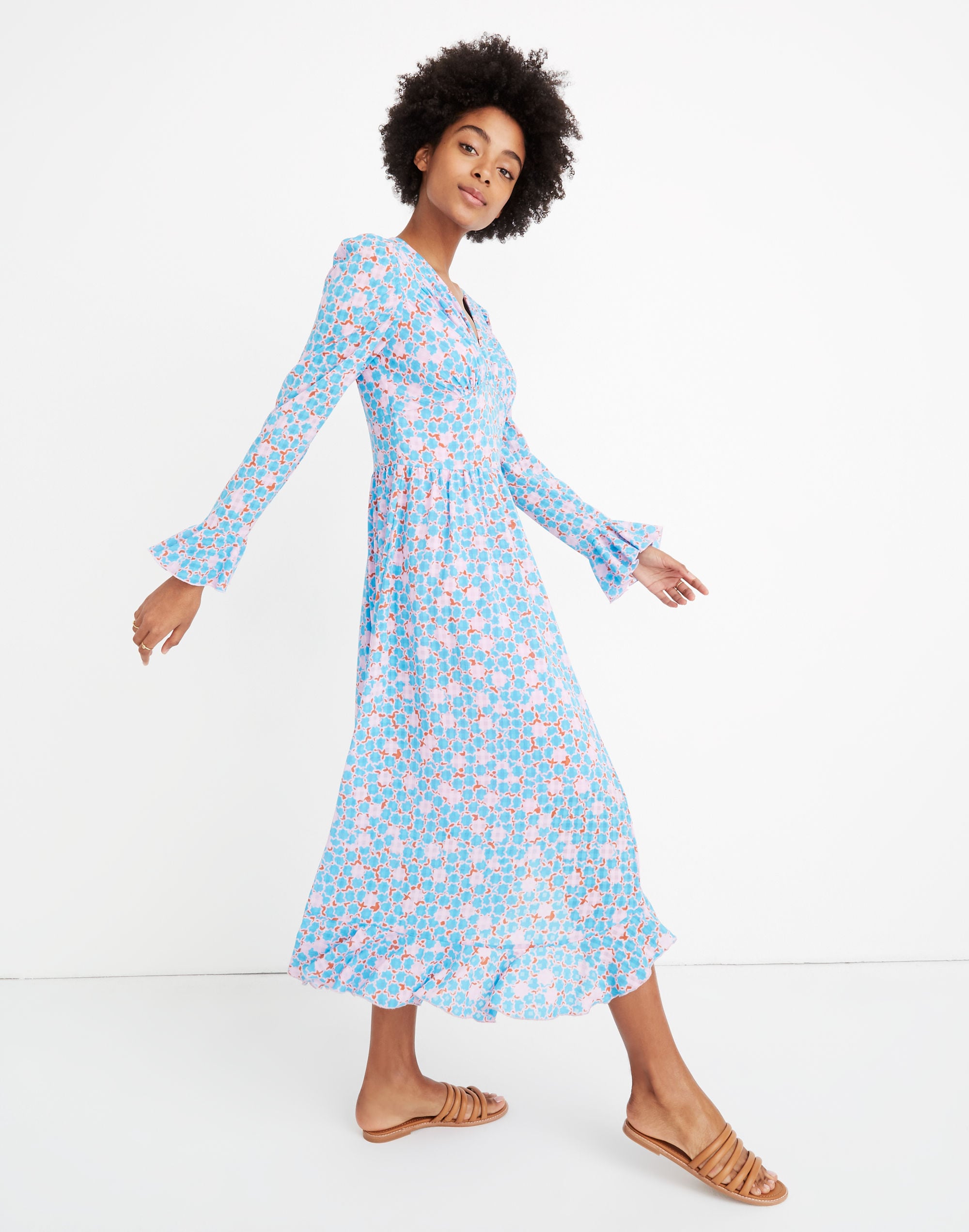 stine goya&trade; freesia ruffled print dress