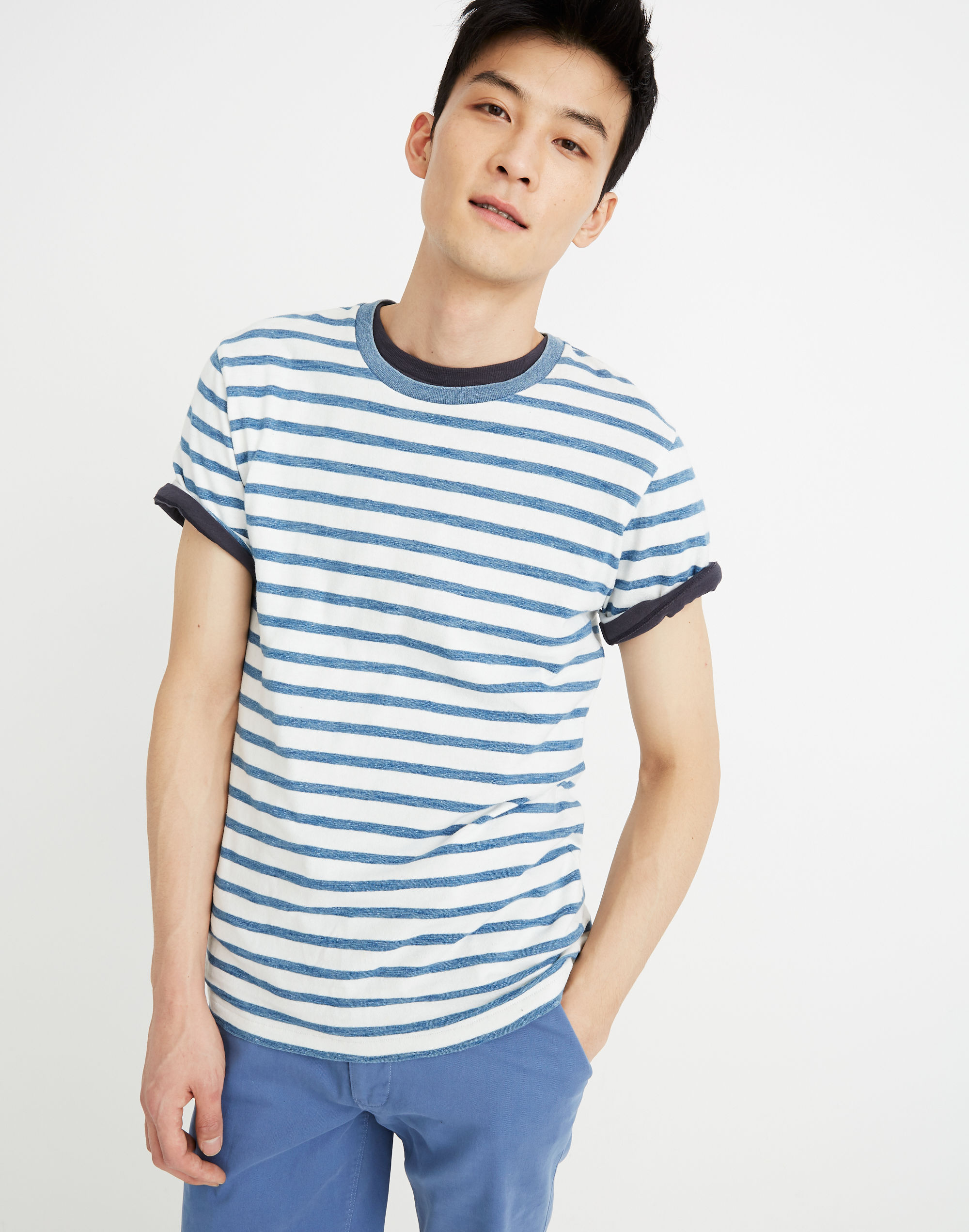 Allday Crewneck Tee in Indigo Mariner Stripe