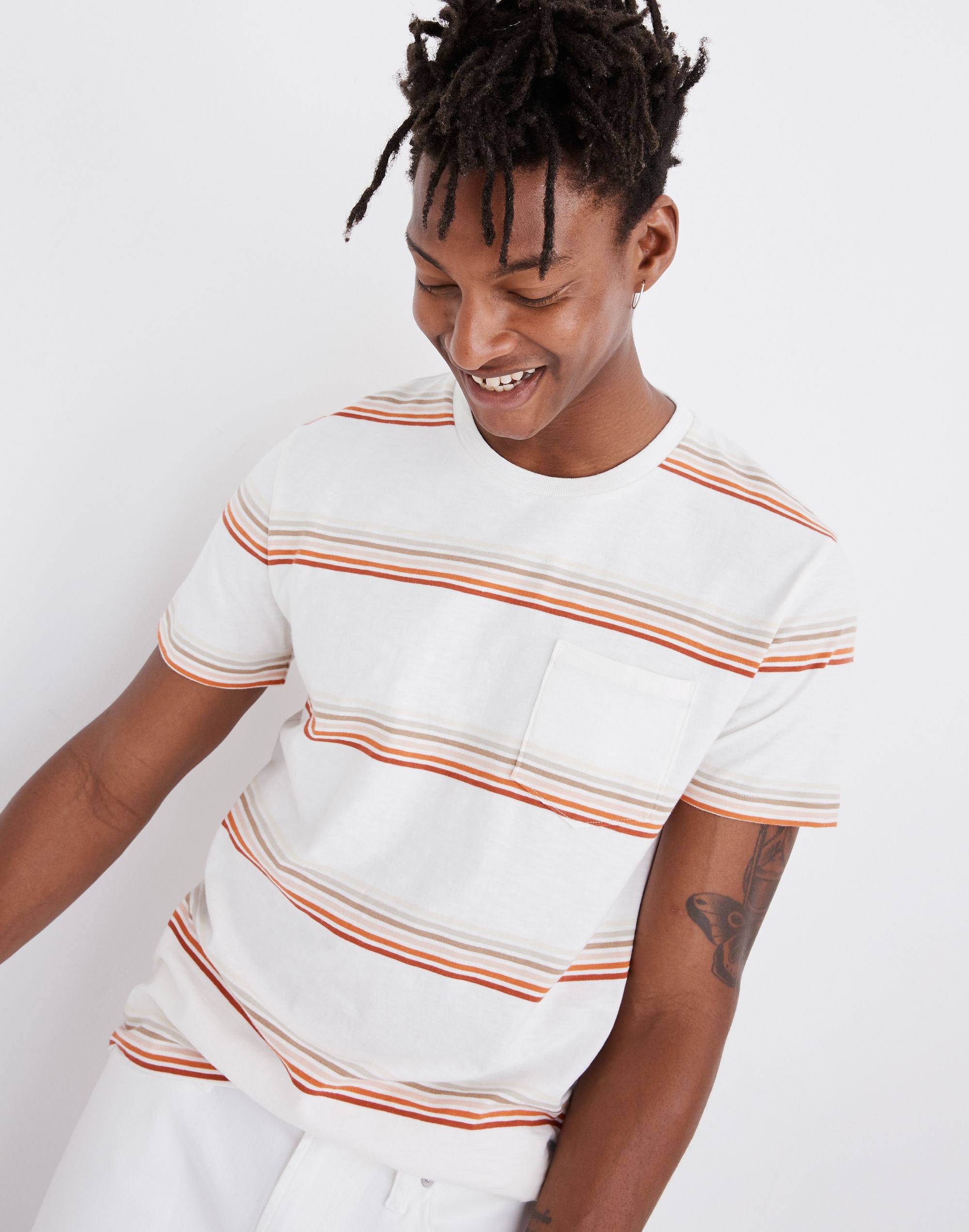 Allday Crewneck Pocket Tee in Easley Stripe
