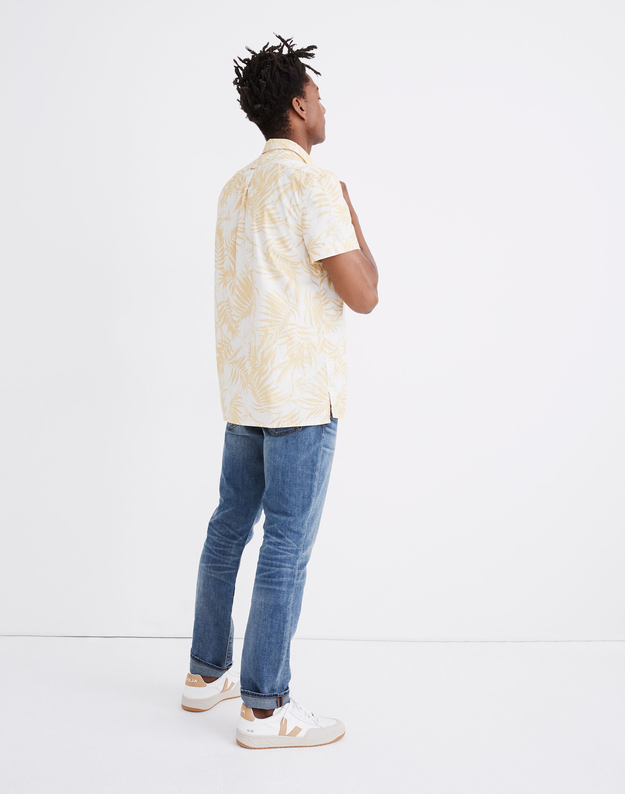 Short-Sleeve Pullover Workshirt in Tropical Print