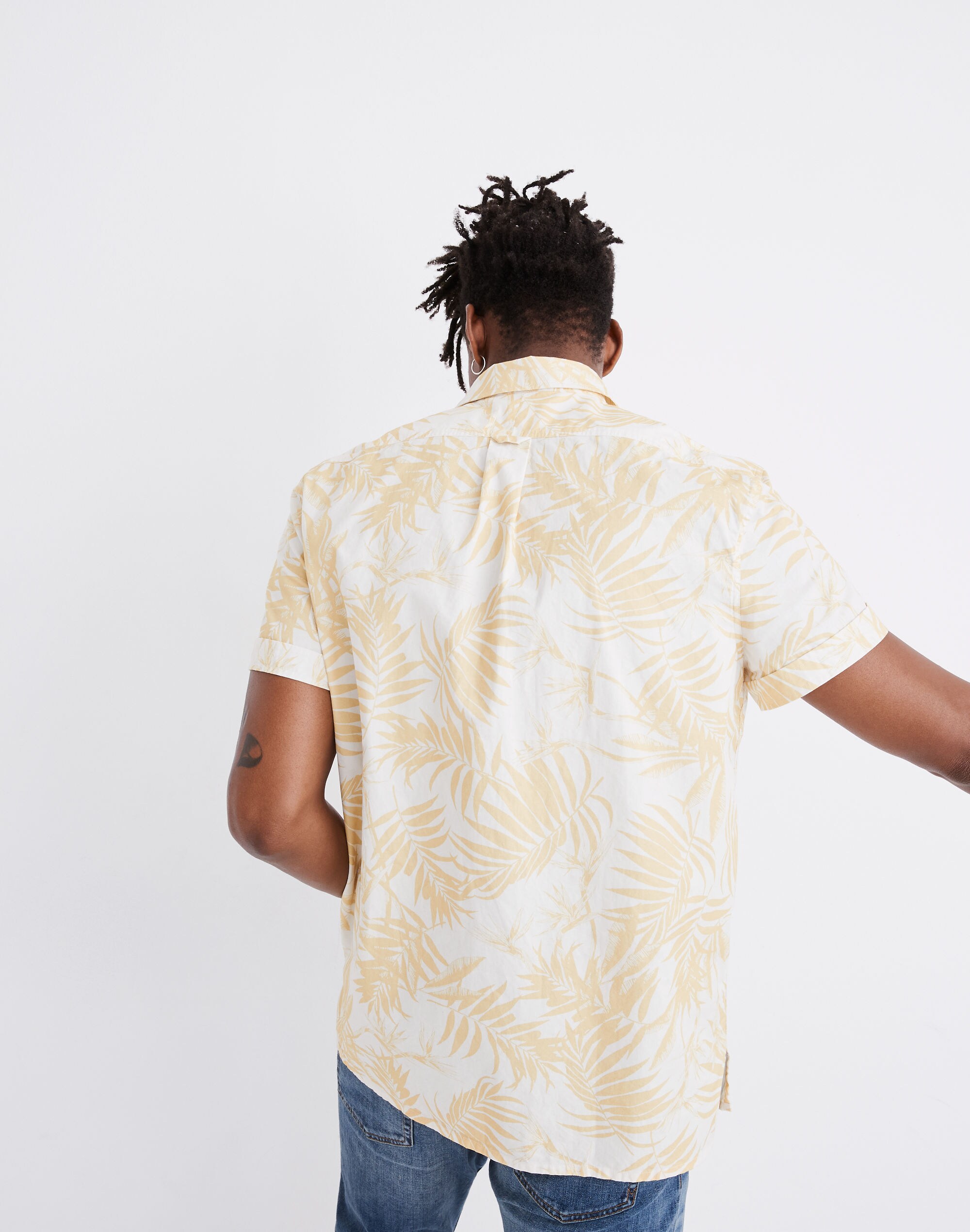 Short-Sleeve Pullover Workshirt in Tropical Print
