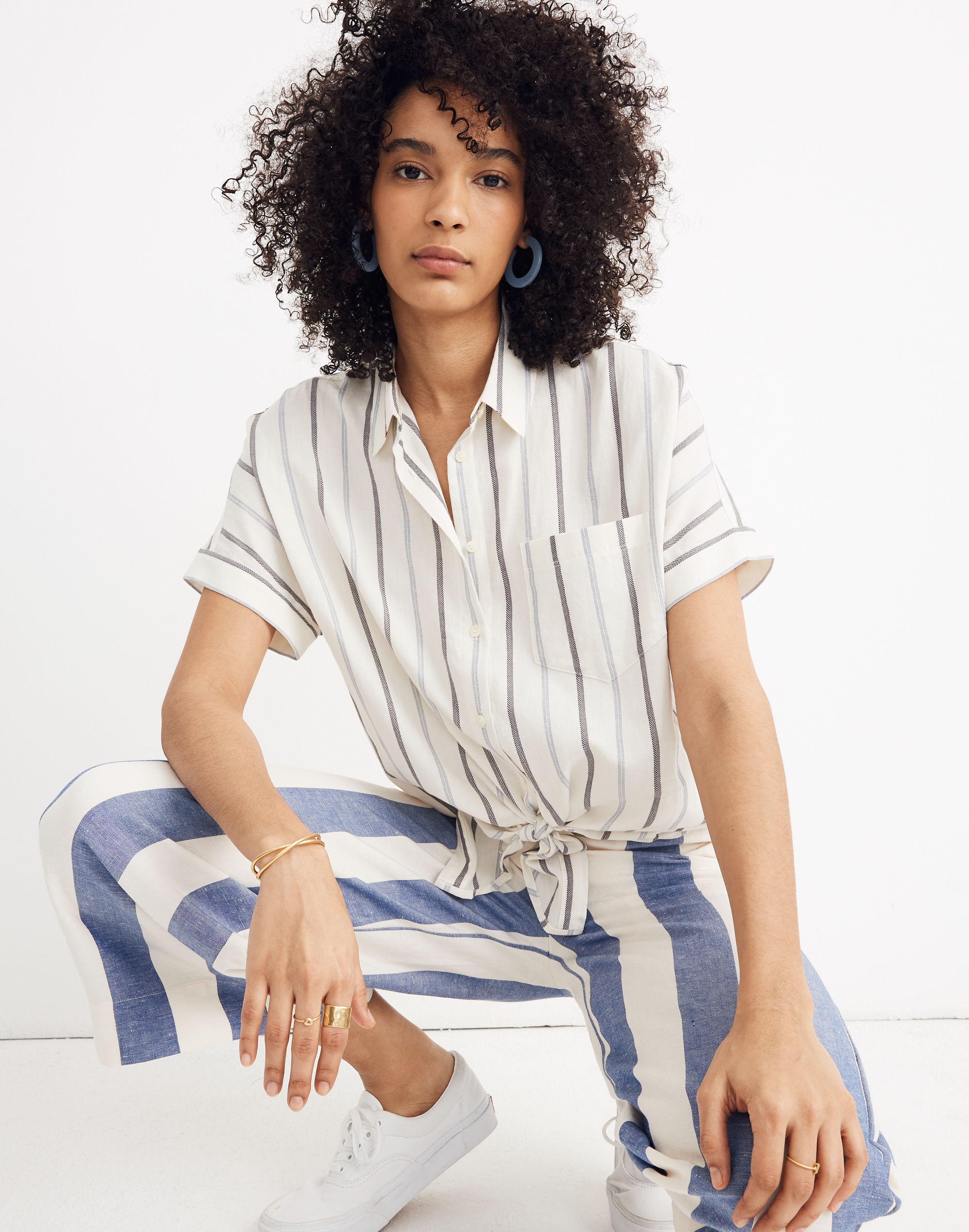 Tie-Front Shirt in Montpellier Stripe